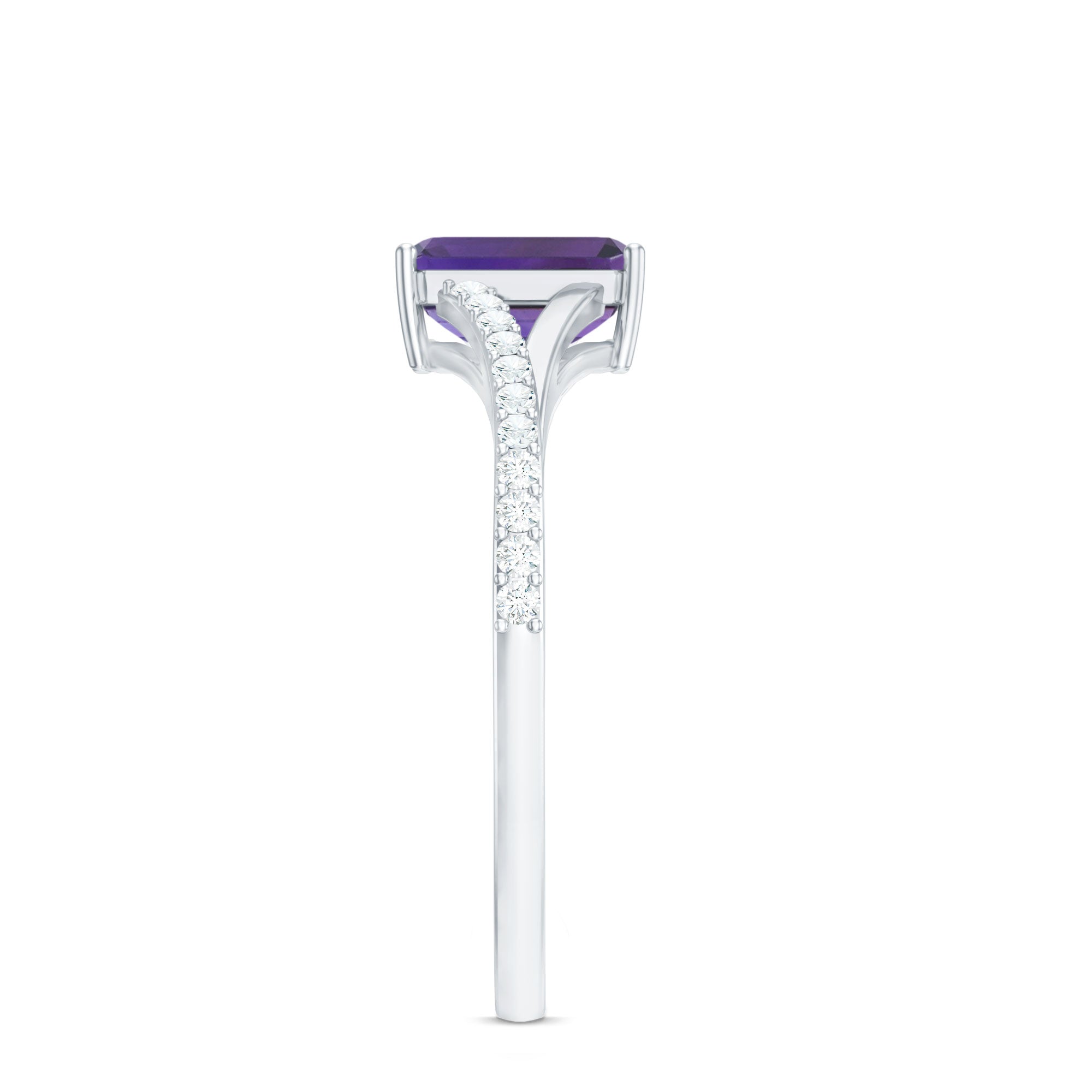 1.4 Carat Amethyst Emerald Cut Engagement Ring with Diamond Split Shank AAA - Rosec Jewels