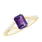 1.4 Carat Amethyst Emerald Cut Engagement Ring with Diamond Split Shank AAA - Rosec Jewels