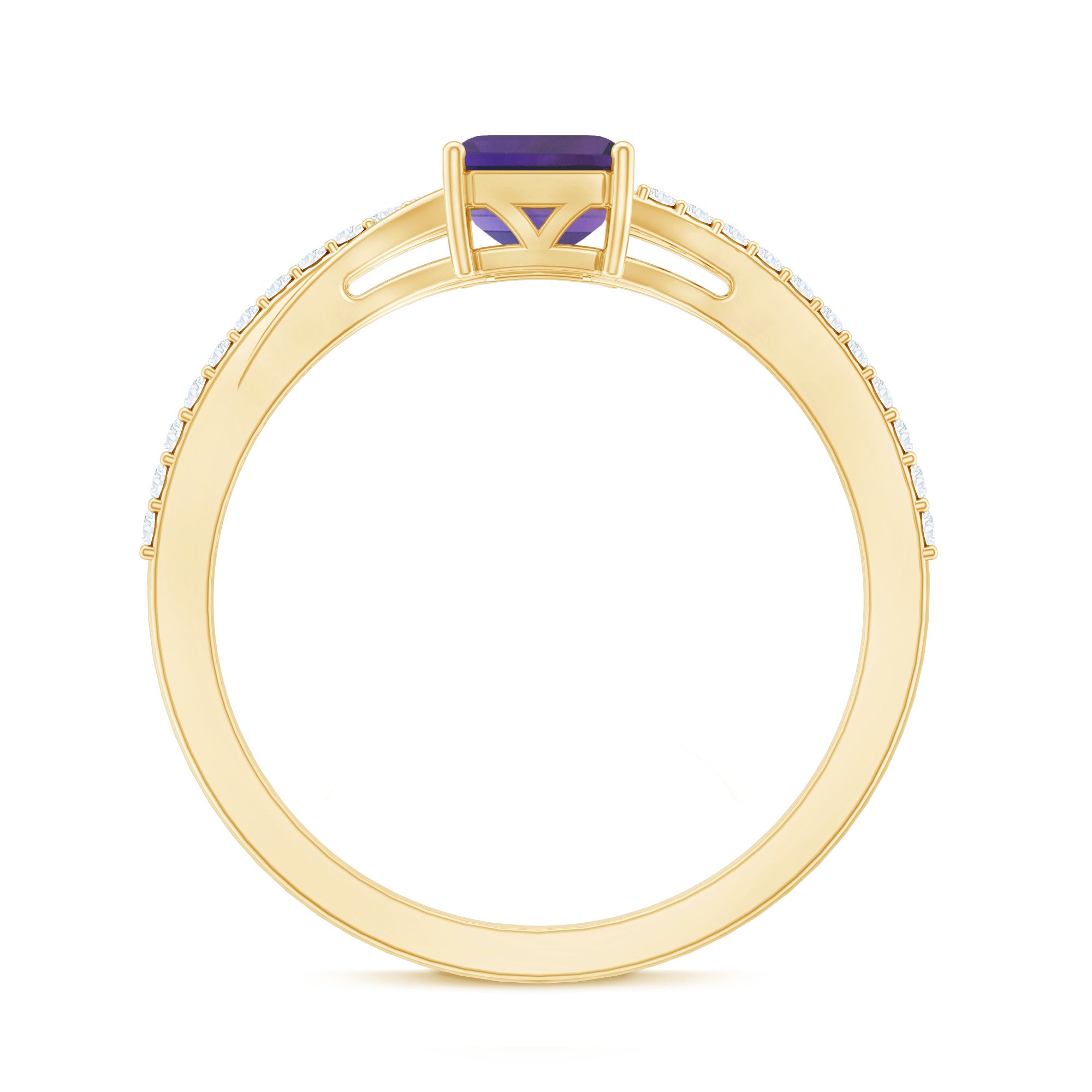 1.4 Carat Amethyst Emerald Cut Engagement Ring with Diamond Split Shank AAA - Rosec Jewels