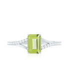 1.8 Carat Peridot Emerald Cut Engagement Ring with Diamond Split Shank AAA - Rosec Jewels