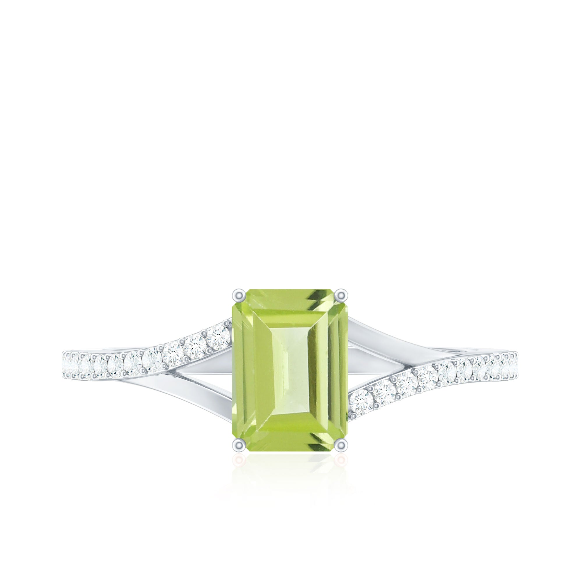 1.8 Carat Peridot Emerald Cut Engagement Ring with Diamond Split Shank AAA - Rosec Jewels