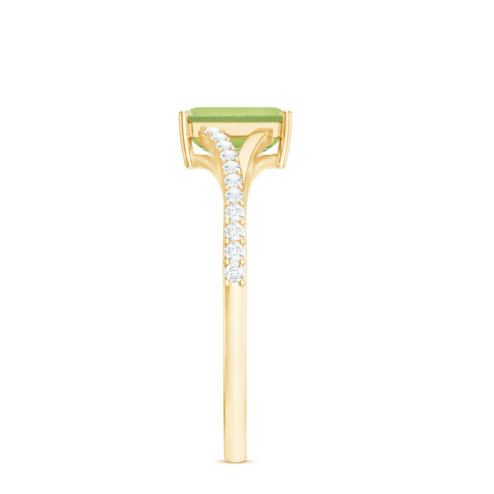1.8 Carat Peridot Emerald Cut Engagement Ring with Diamond Split Shank AAA - Rosec Jewels