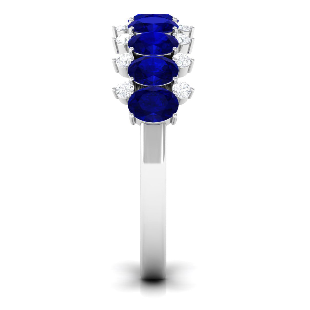 Rosec Jewels-Natural Oval Blue Sapphire Half Eternity Band with Diamond