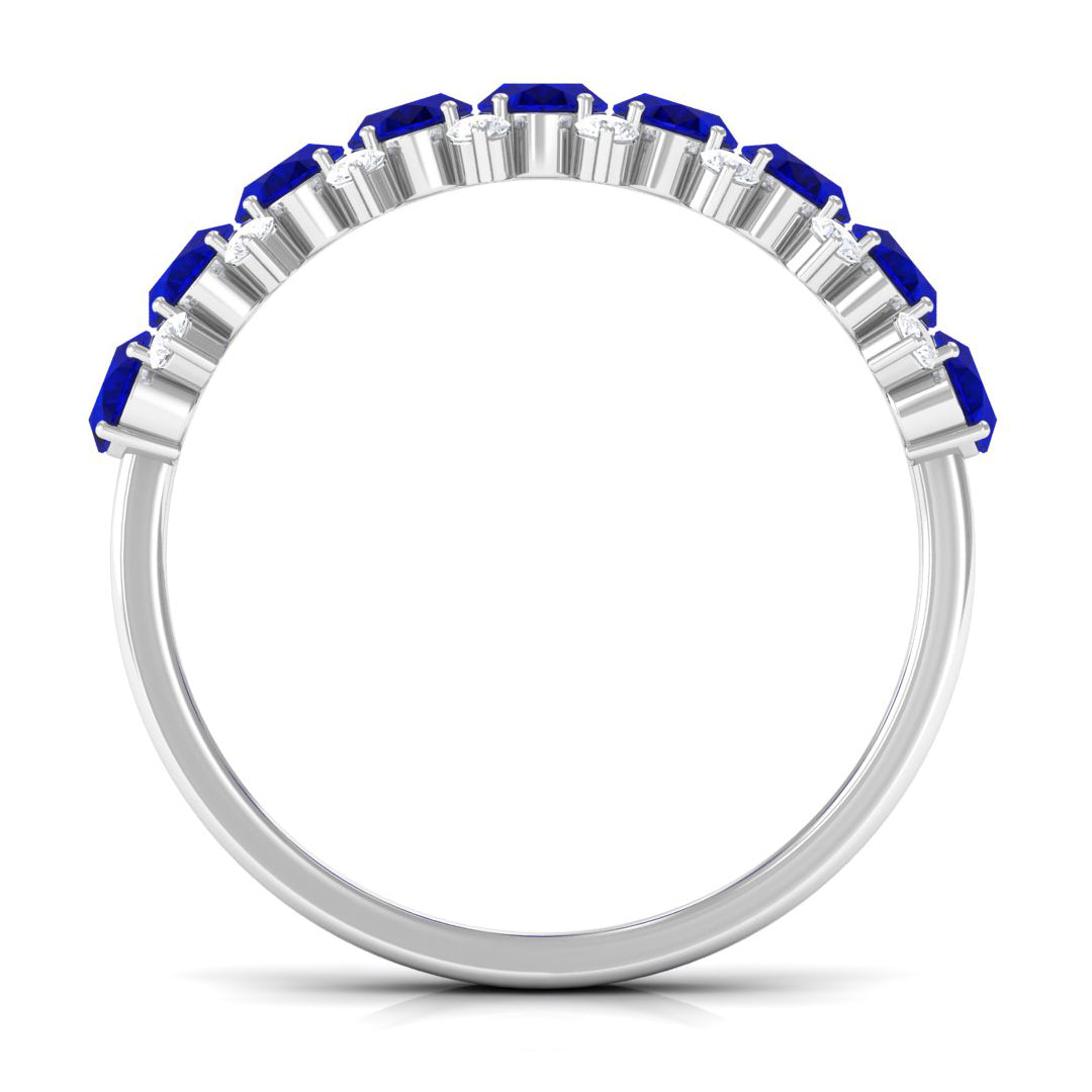 Rosec Jewels-Natural Oval Blue Sapphire Half Eternity Band with Diamond