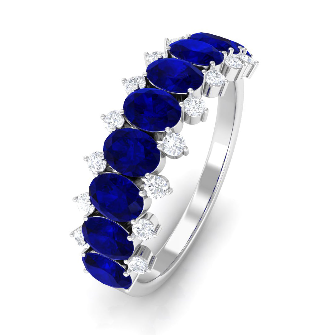 Rosec Jewels-Natural Oval Blue Sapphire Half Eternity Band with Diamond
