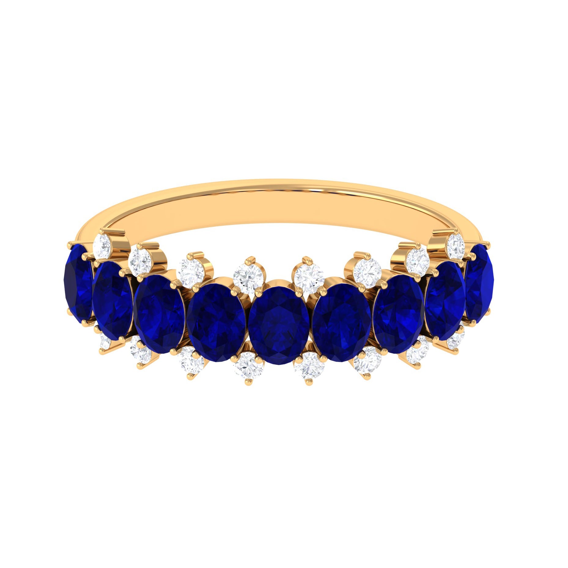 Rosec Jewels-Natural Oval Blue Sapphire Half Eternity Band with Diamond