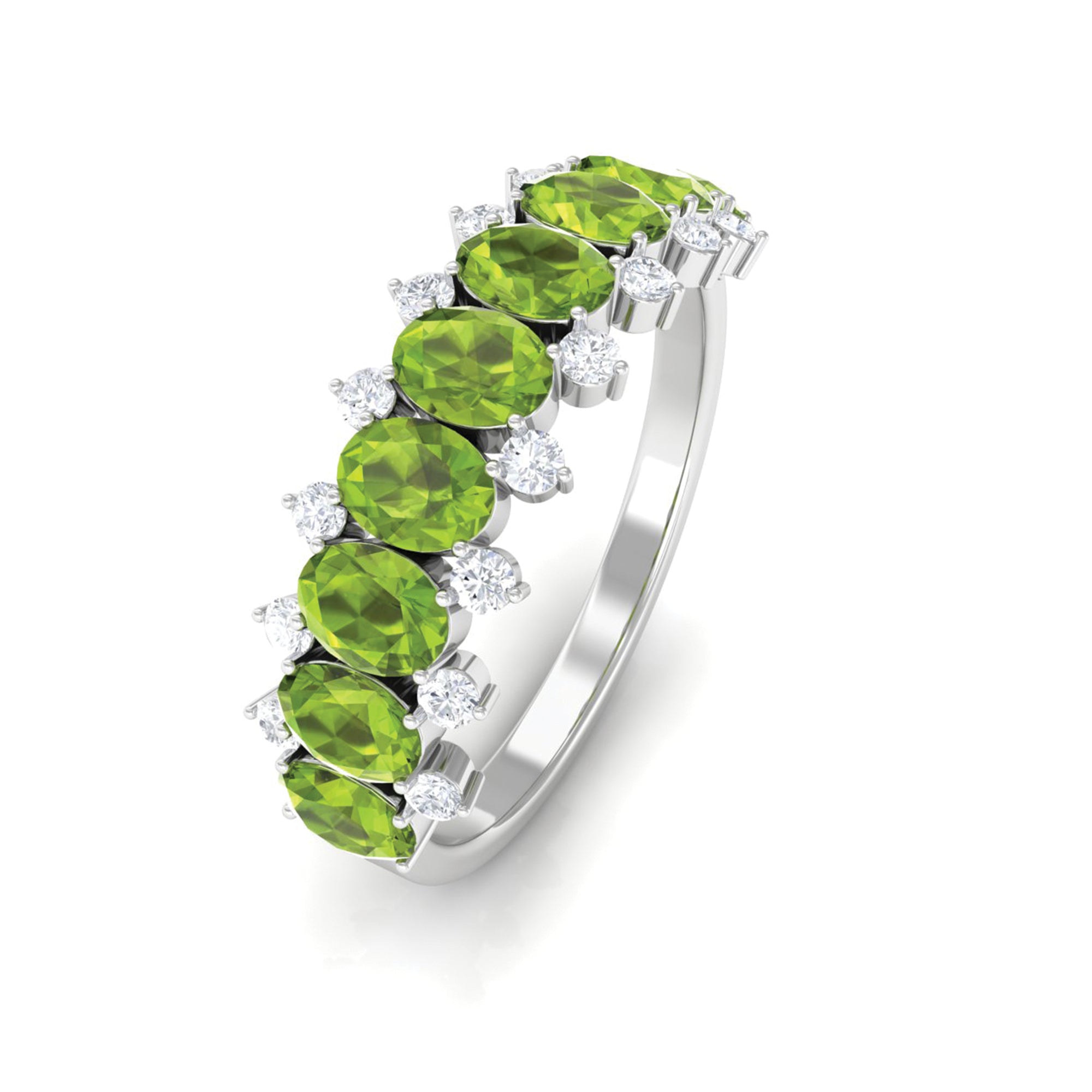 2.25 CT Oval Cut Peridot Half Eternity Ring with Diamond Stones AAA - Rosec Jewels