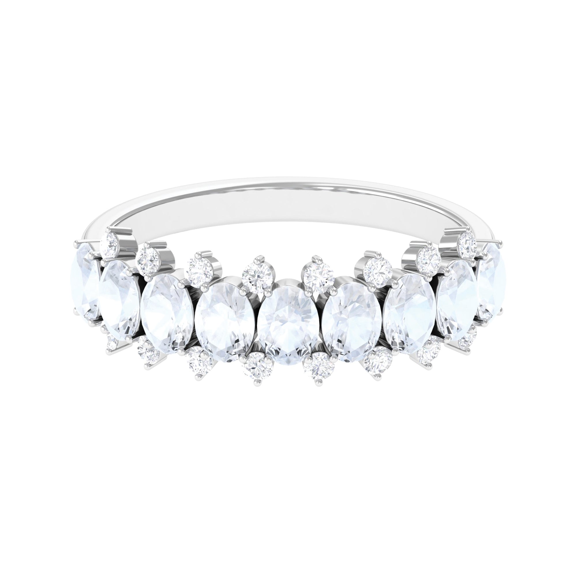 2.5 CT Moonstone and Diamond Semi Eternity Ring AAA - Rosec Jewels