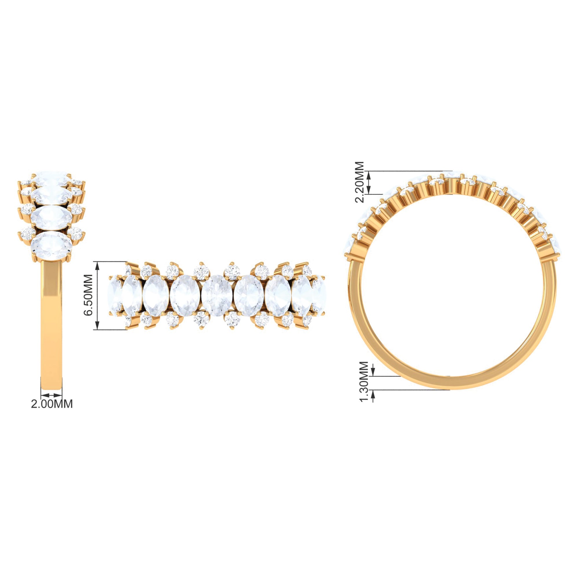 2.5 CT Moonstone and Diamond Semi Eternity Ring AAA - Rosec Jewels