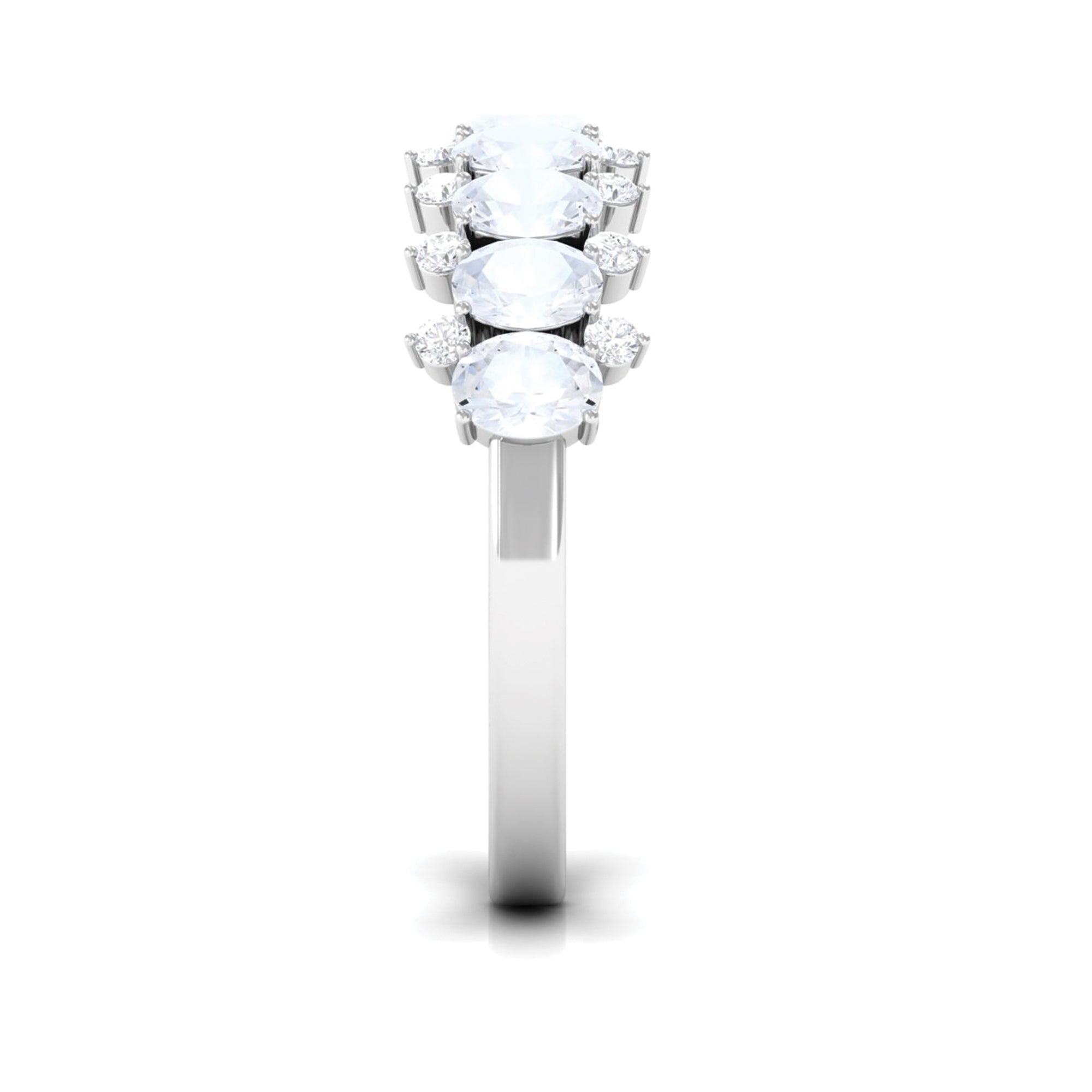 2.5 CT Moonstone and Diamond Semi Eternity Ring AAA - Rosec Jewels