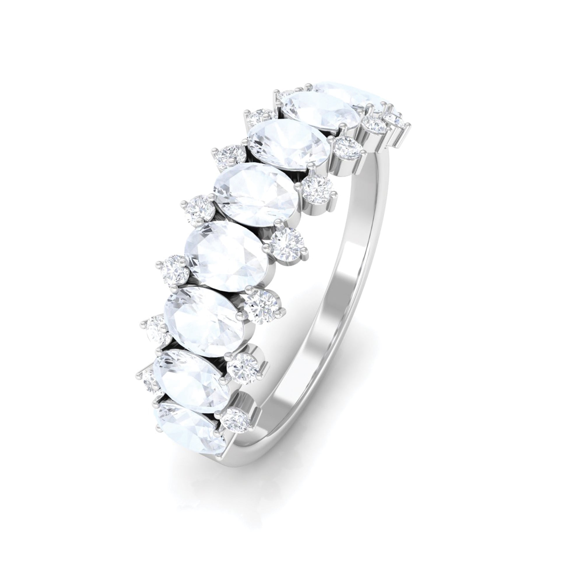 2.5 CT Moonstone and Diamond Semi Eternity Ring AAA - Rosec Jewels
