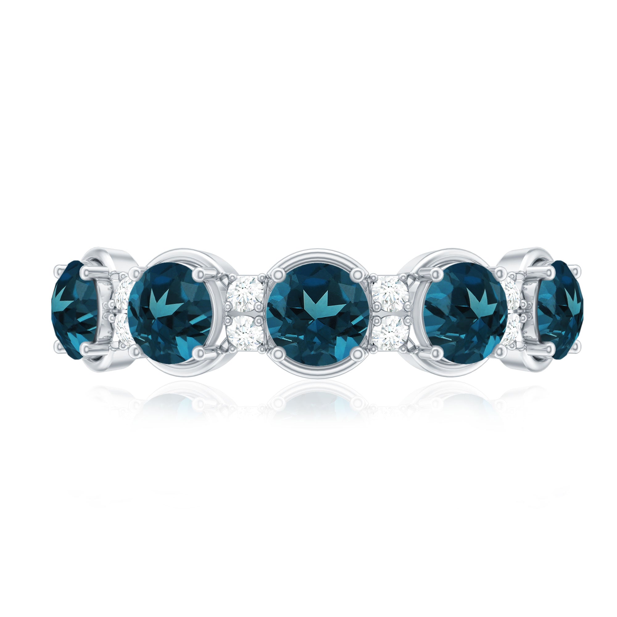 Round London Blue Topaz and Diamond Half Eternity Band AAA - Rosec Jewels