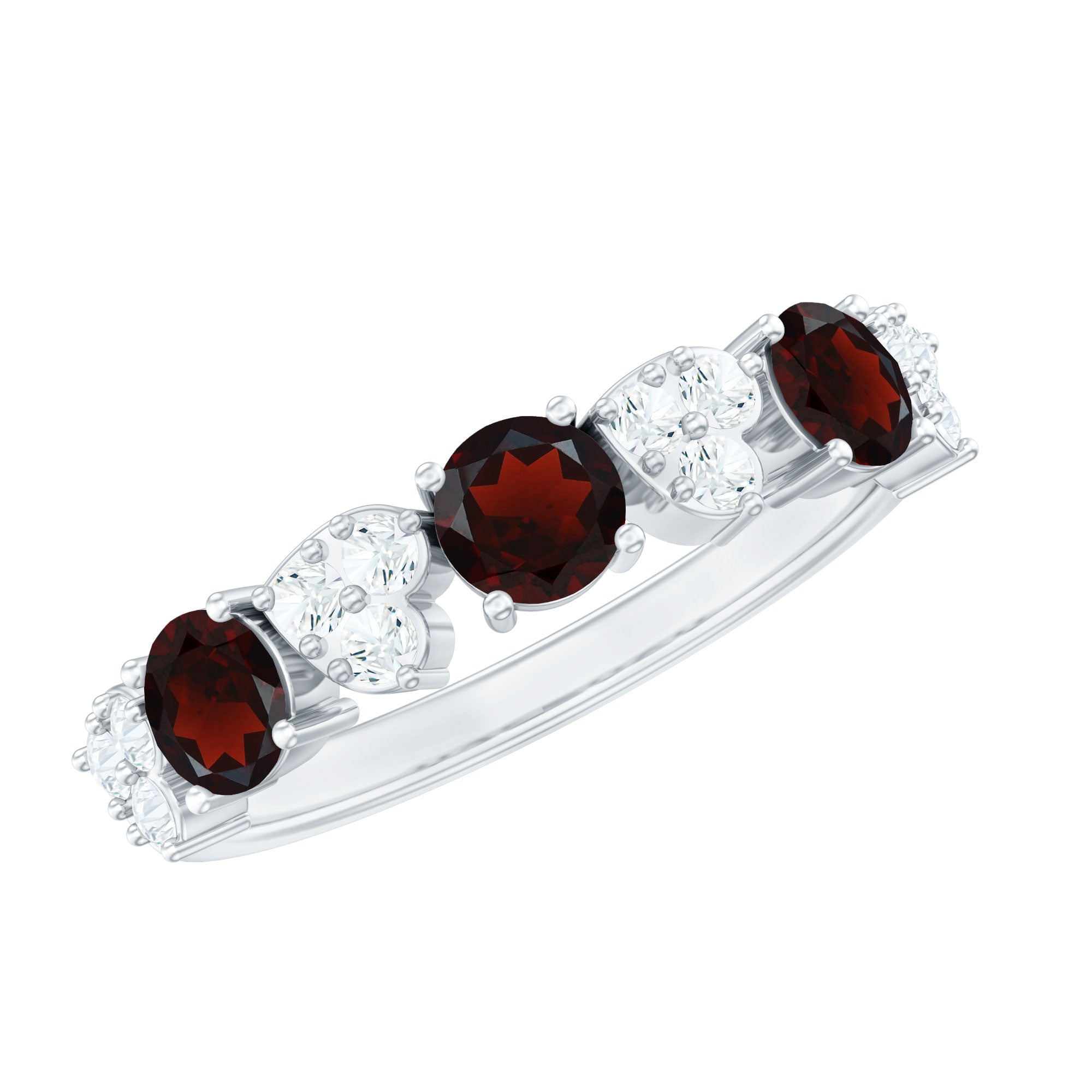 Rosec Jewels-Certified Real Garnet Diamond Heart Eternity Ring for Anniversary