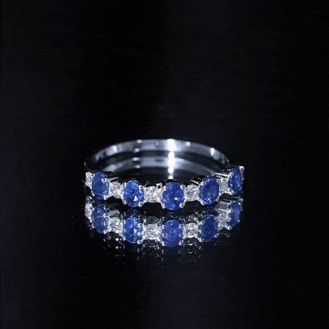 Rosec Jewels-Natural Oval Blue Sapphire Diamond Half Eternity Ring for Women