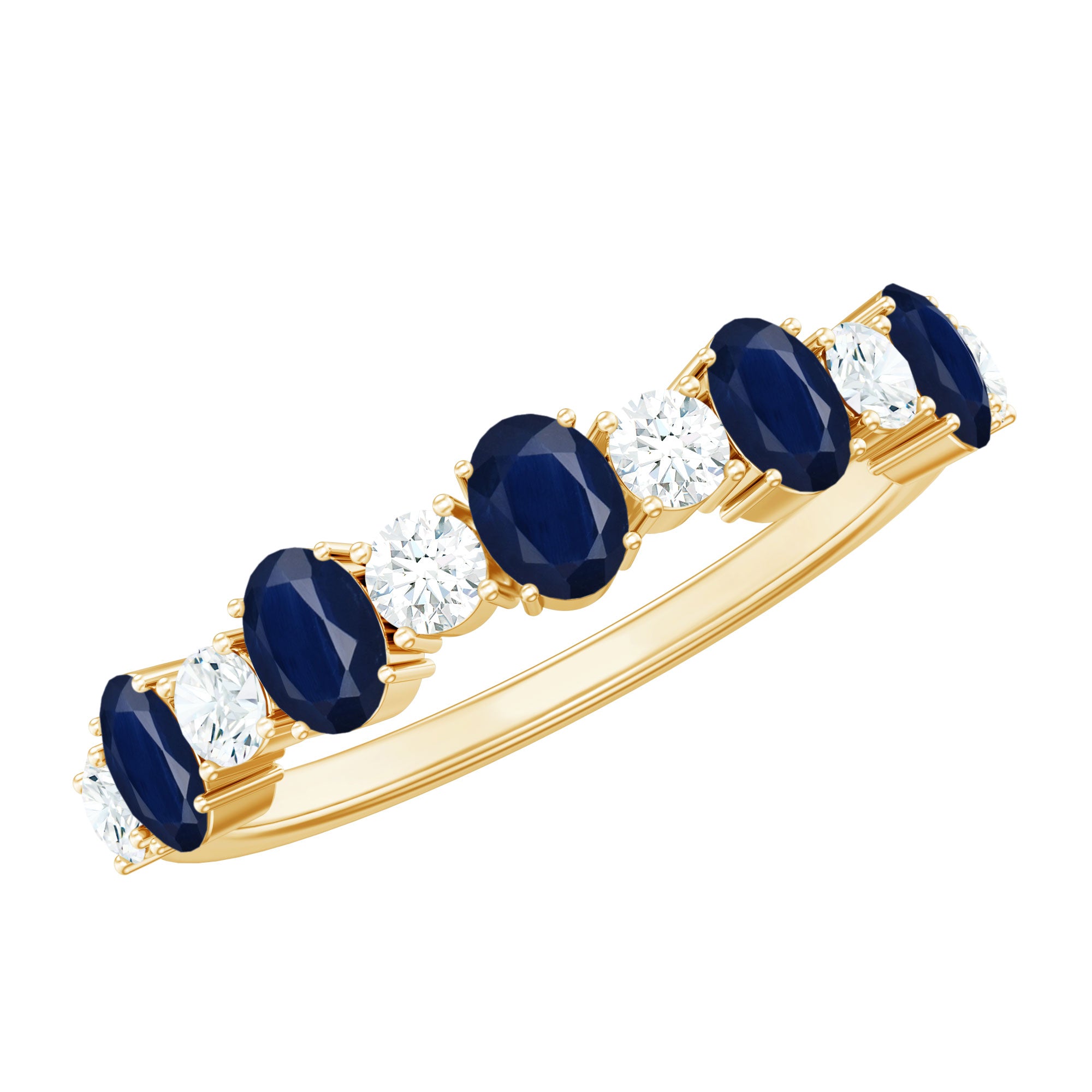 Rosec Jewels-Natural Oval Blue Sapphire Diamond Half Eternity Ring for Women
