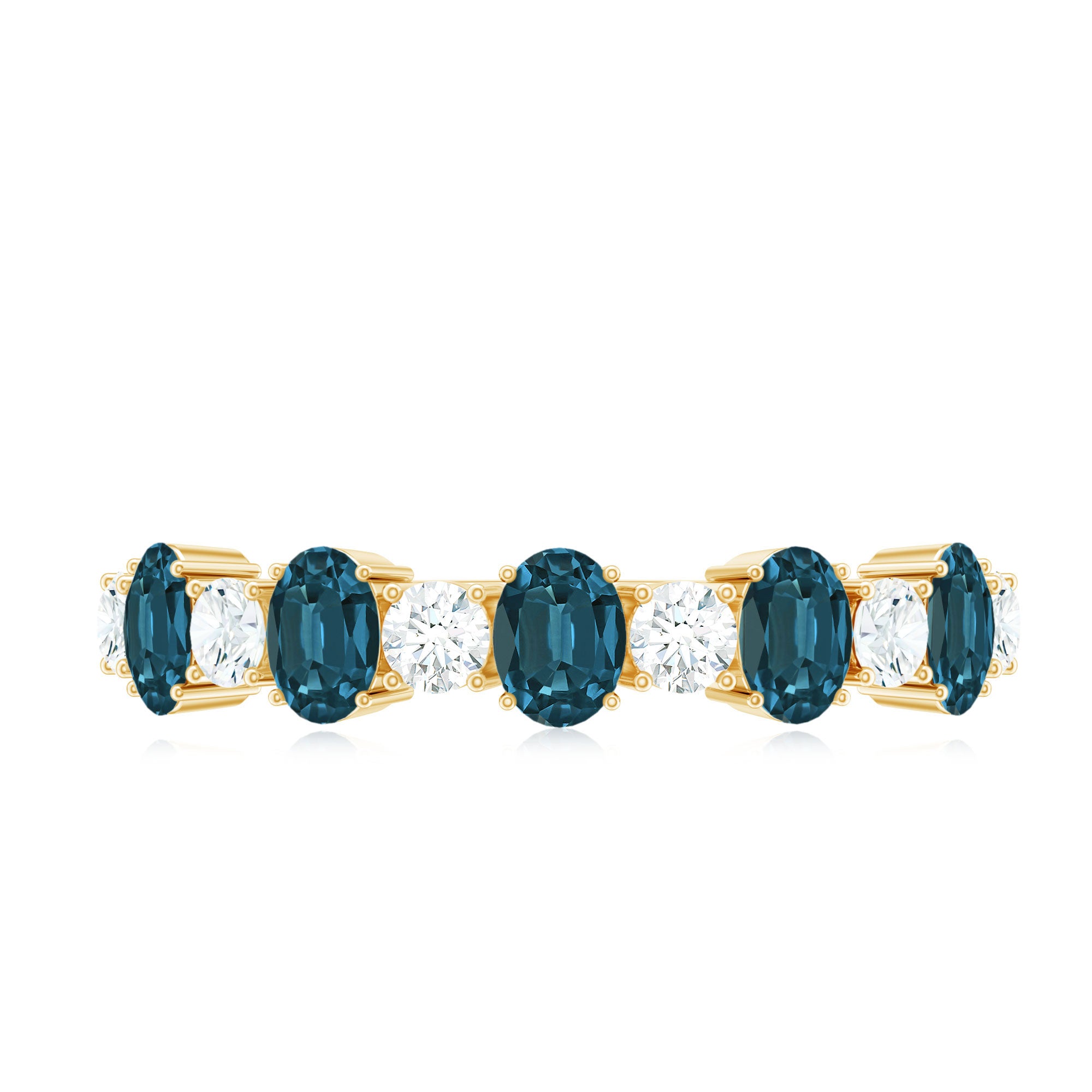 Oval London Blue Topaz Half Eternity Band Ring with Diamond AAA - Rosec Jewels