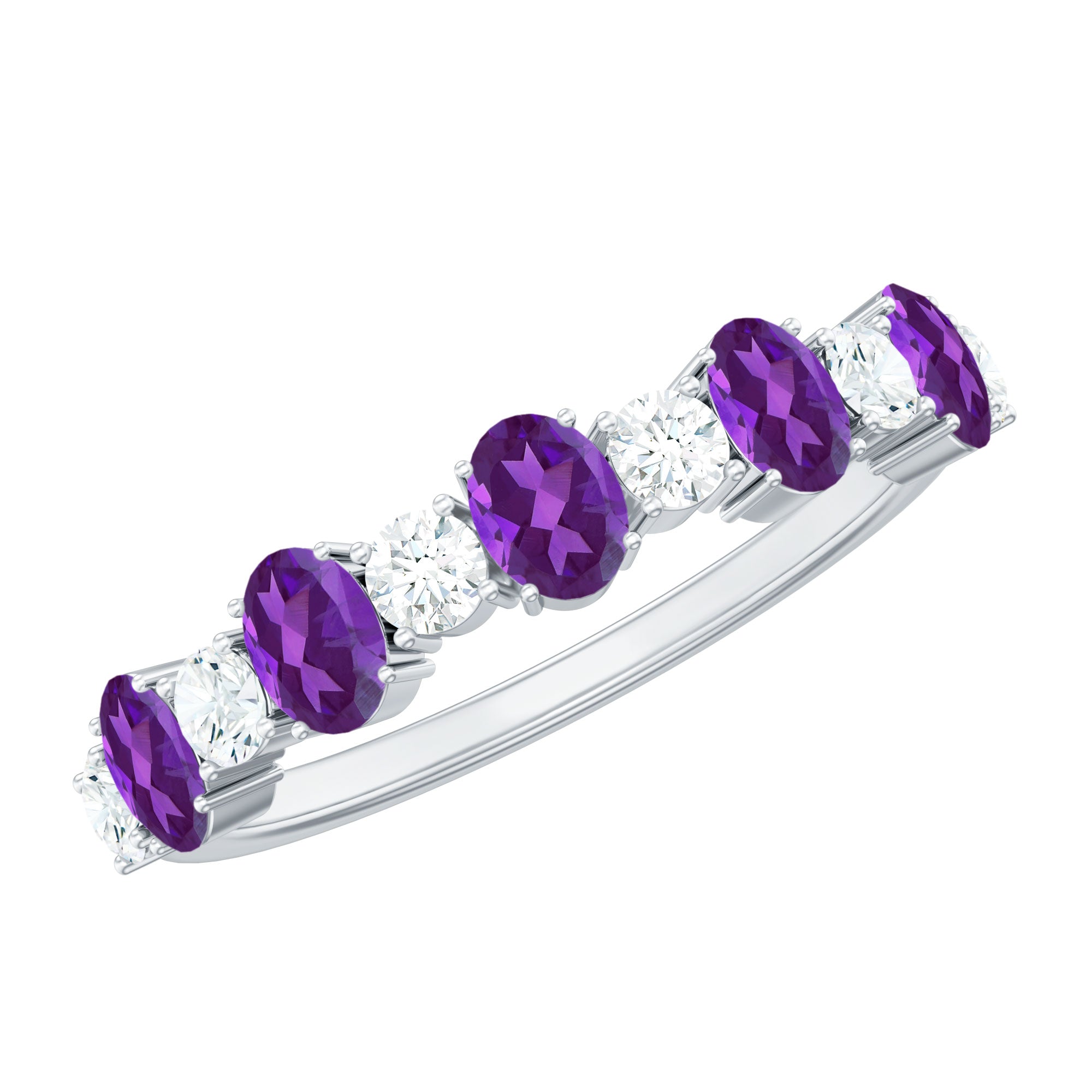 Natural Oval Amethyst Diamond Half Eternity Ring for Women AAA - Rosec Jewels