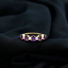 Natural Oval Amethyst Diamond Half Eternity Ring for Women AAA - Rosec Jewels