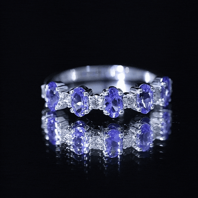 Rosec Jewels-Natural Tanzanite Half Eternity Ring with Diamond