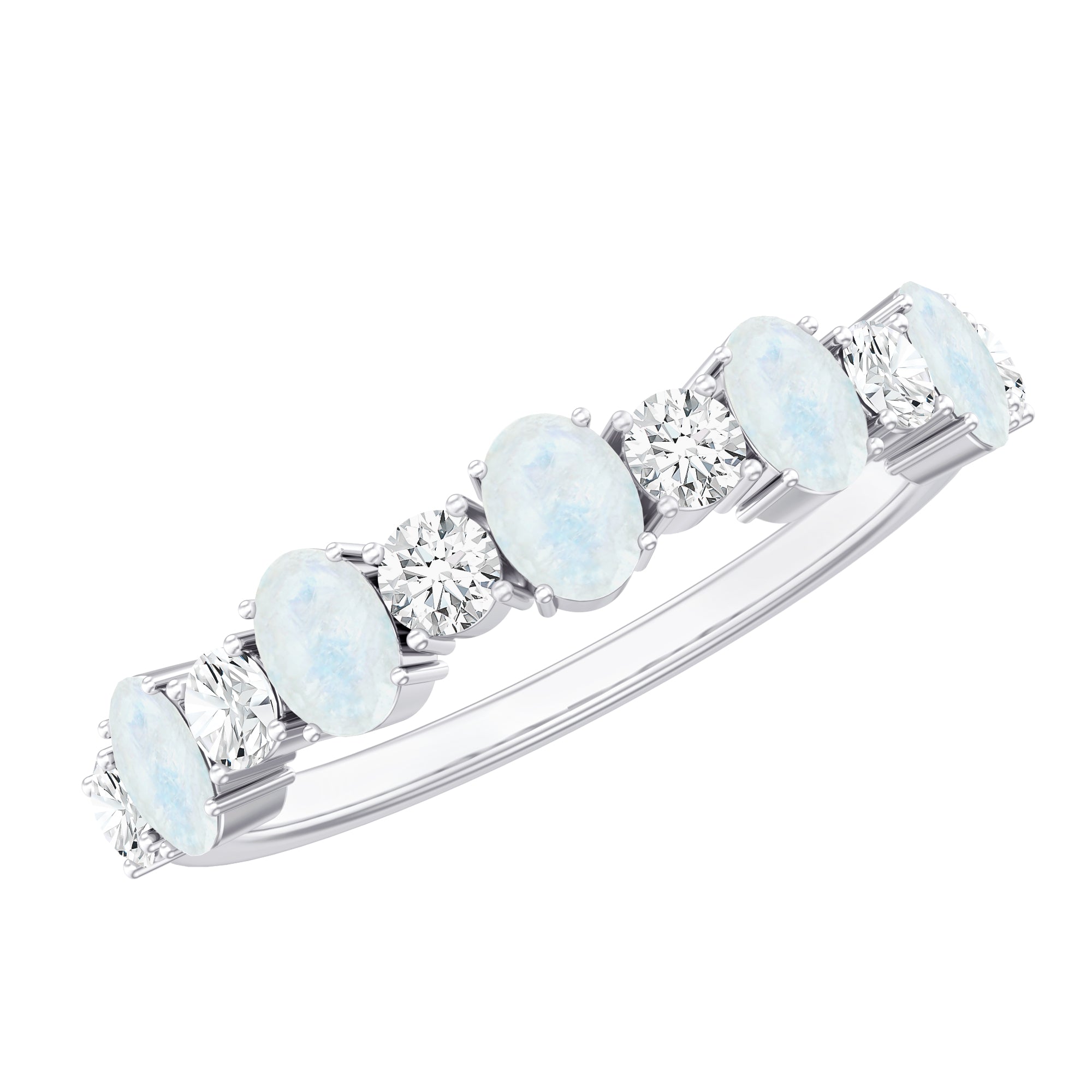 1.5 CT Alternate Moonstone and Diamond Semi Eternity Ring AAA - Rosec Jewels