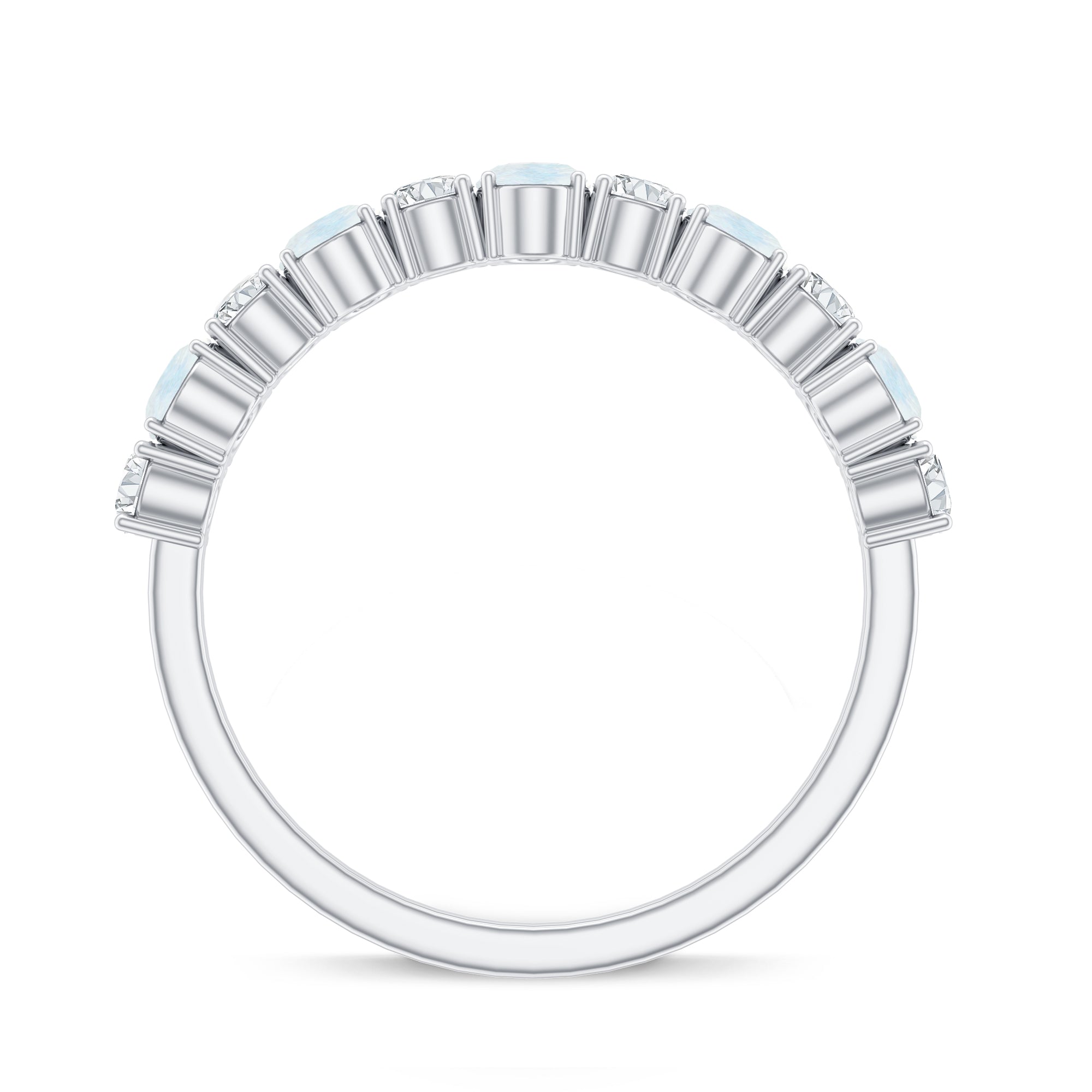 1.5 CT Alternate Moonstone and Diamond Semi Eternity Ring AAA - Rosec Jewels
