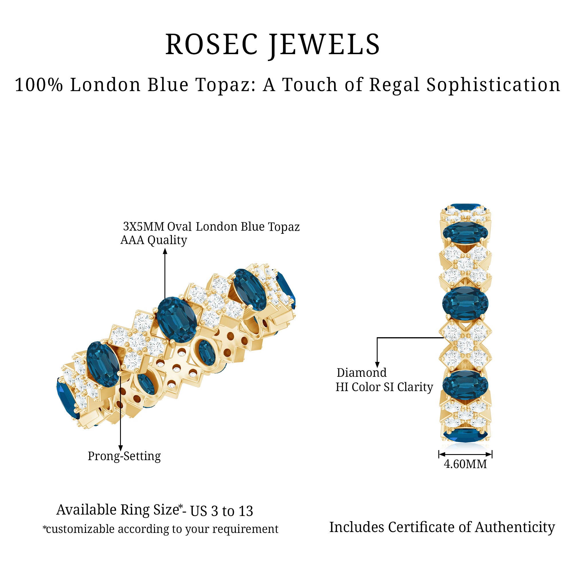 Oval Cut London Blue Topaz Designer Eternity Band with Diamond AAA - Rosec Jewels