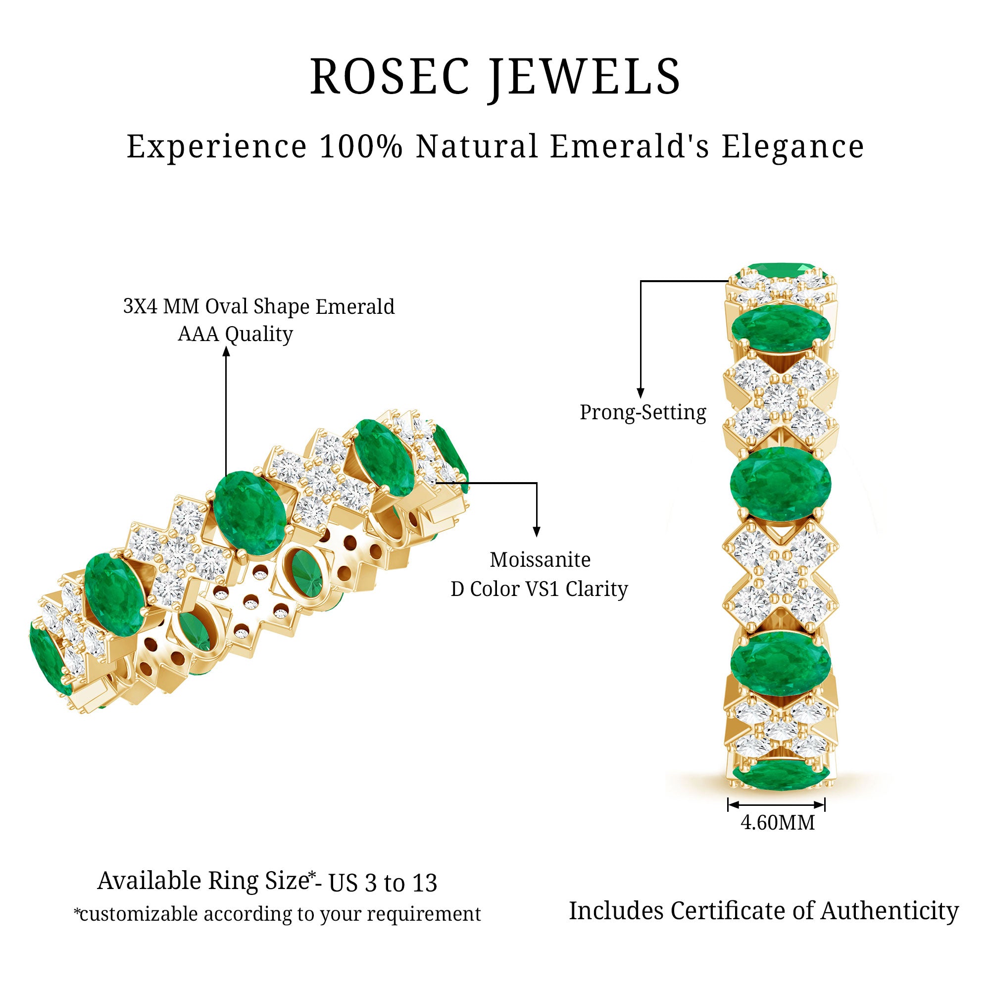 Rosec Jewels-Natural Emerald and Moissanite Designer Eternity Band