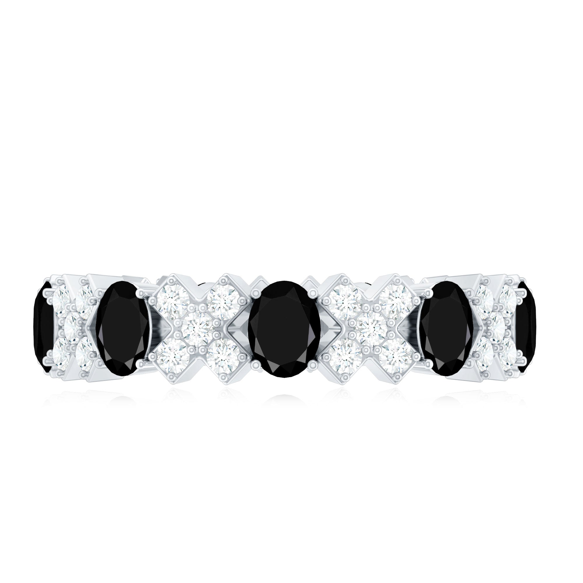 Certified Real Black Spinel Eternity Ring with Moissanite AAA - Rosec Jewels