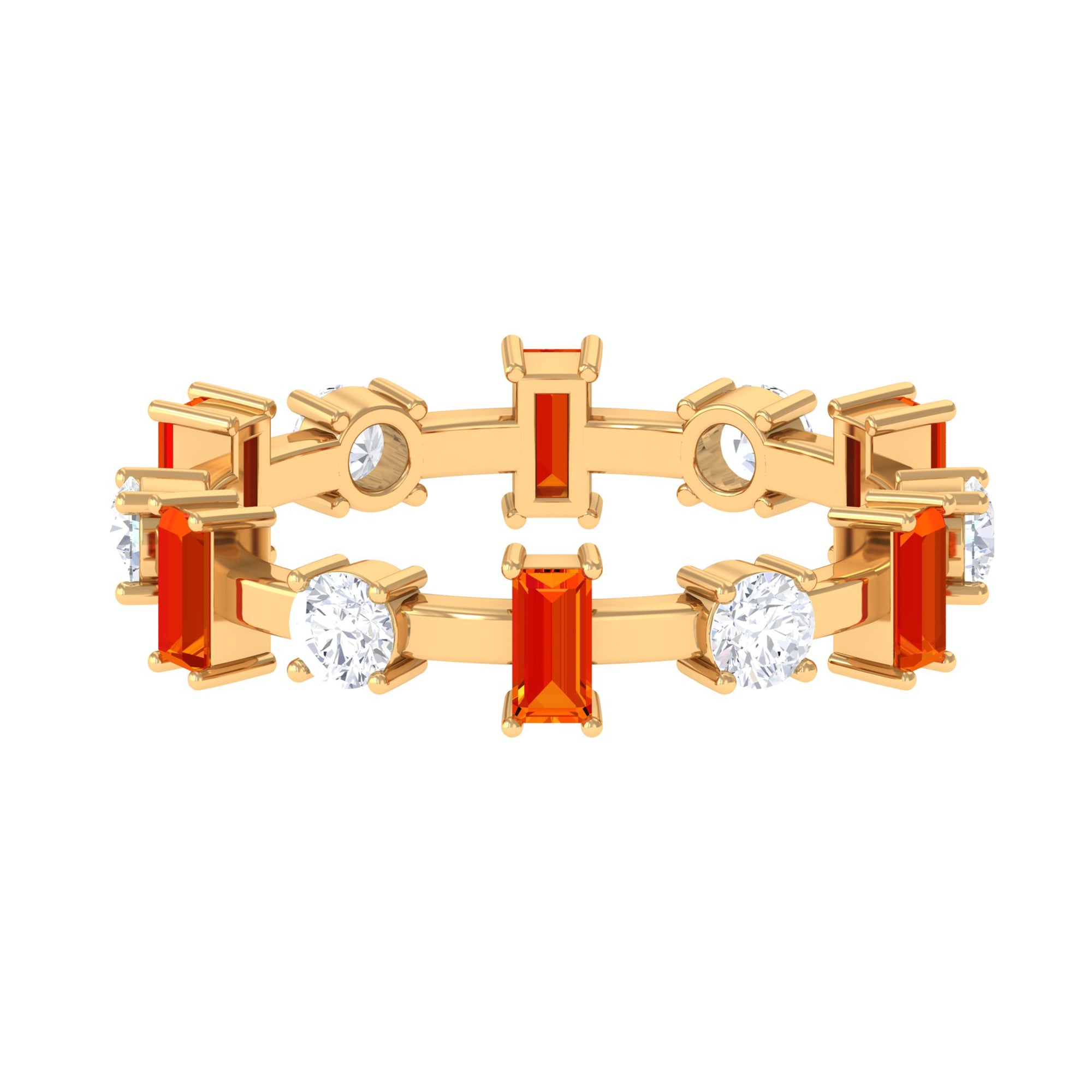 Baguette Cut Lab Grown Orange Sapphire and Diamond Eternity Ring AAAA - Rosec Jewels