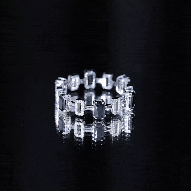 Contemporary Emerald Cut Onyx and Diamond Wedding Band AAA - Rosec Jewels