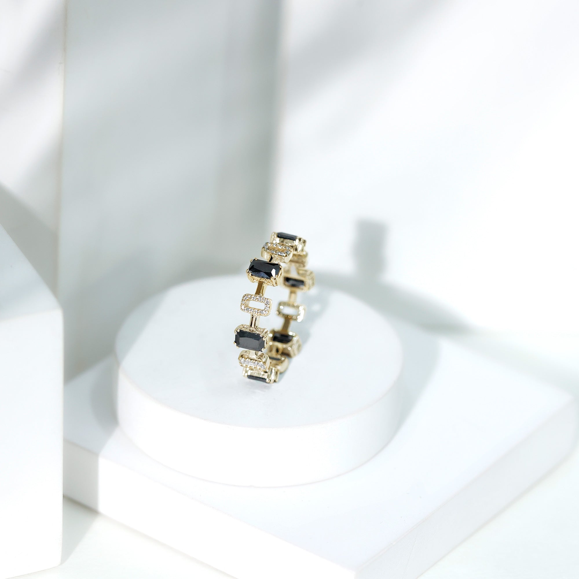 Contemporary Emerald Cut Onyx and Diamond Wedding Band AAA - Rosec Jewels
