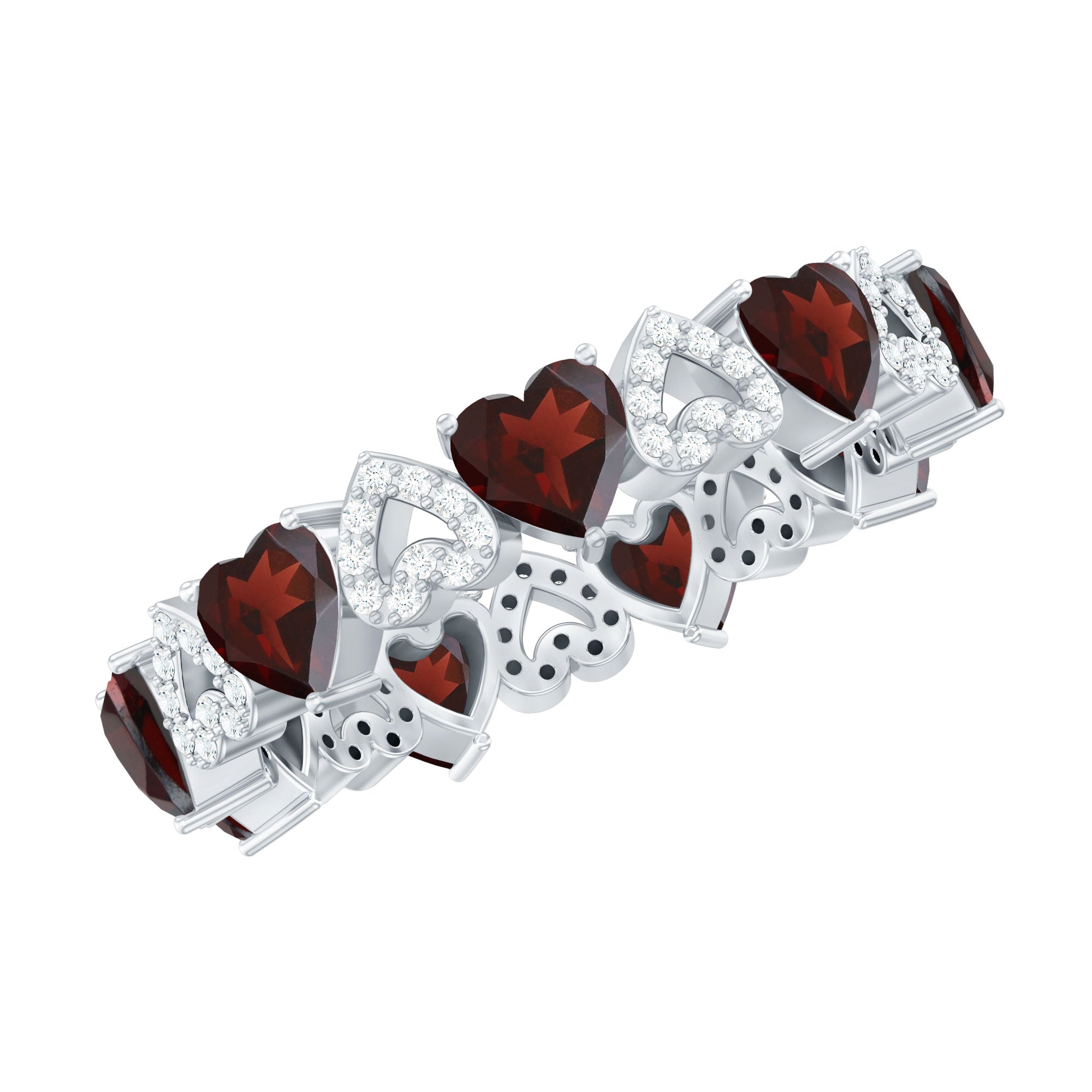 Natural Garnet Diamond Heart Eternity Ring for Anniversary AAA - Rosec Jewels