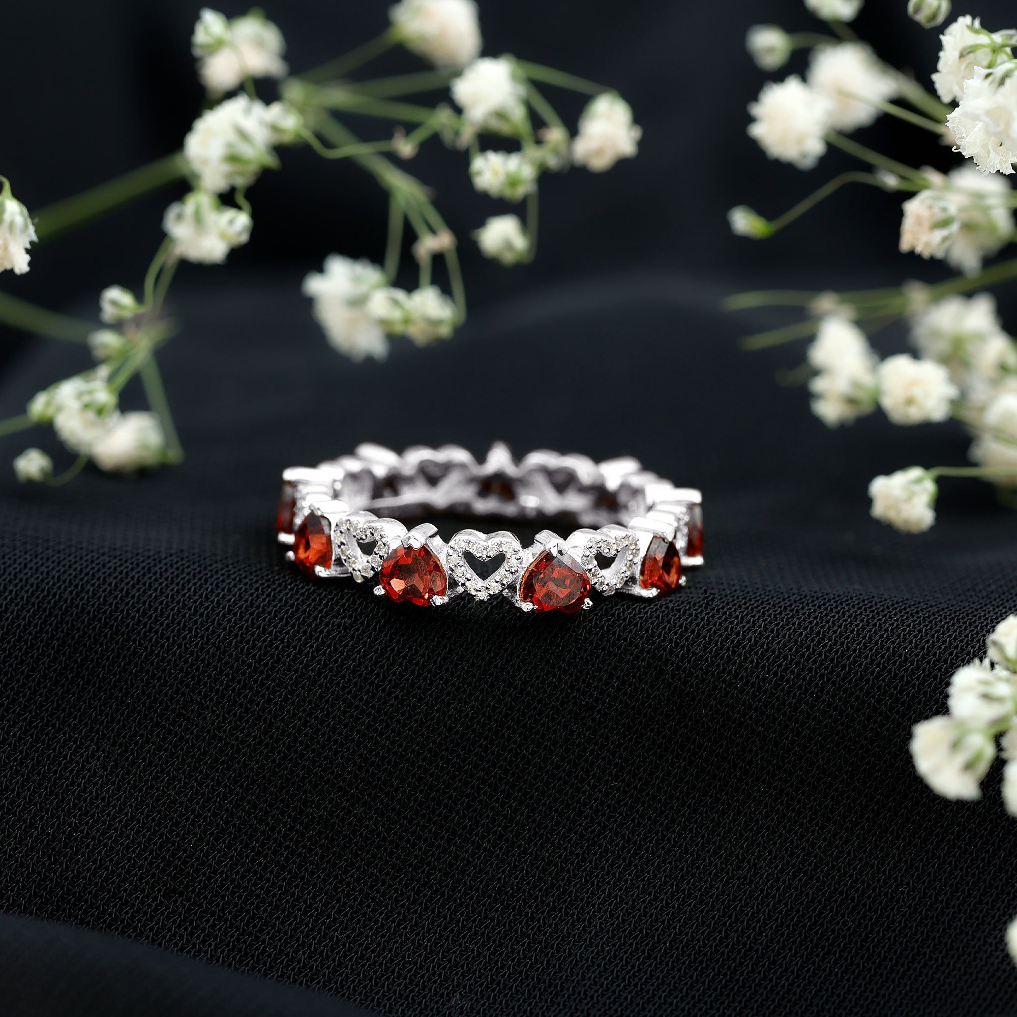 Natural Garnet Diamond Heart Eternity Ring for Anniversary AAA - Rosec Jewels