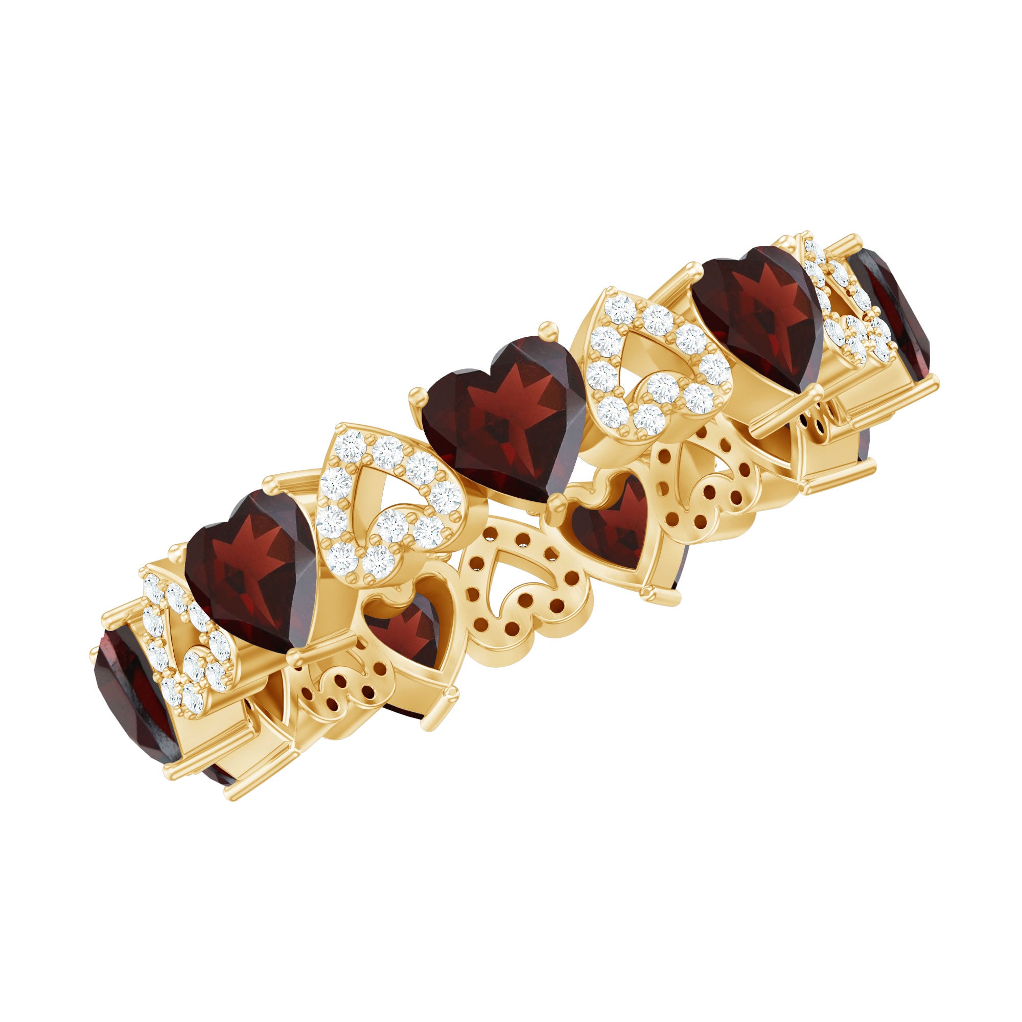 Natural Garnet Diamond Heart Eternity Ring for Anniversary AAA - Rosec Jewels