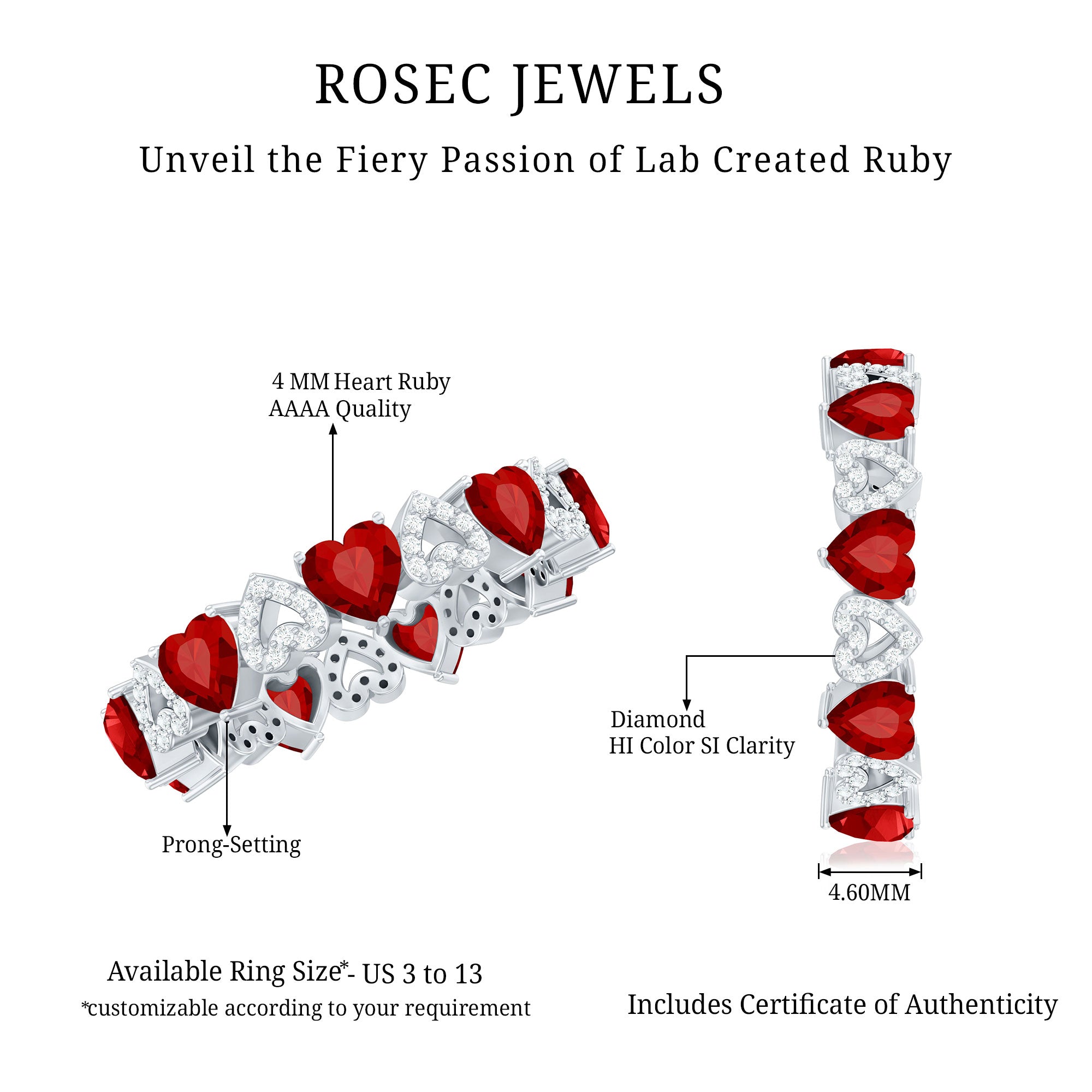 Rosec Jewels-Lab-Created Ruby and Diamond Heart Eternity Band Ring