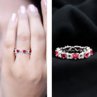 Lab-Created Ruby and Diamond Heart Eternity Band Ring AAAA - Rosec Jewels
