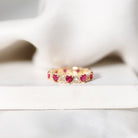 Lab-Created Ruby and Diamond Heart Eternity Band Ring AAAA - Rosec Jewels