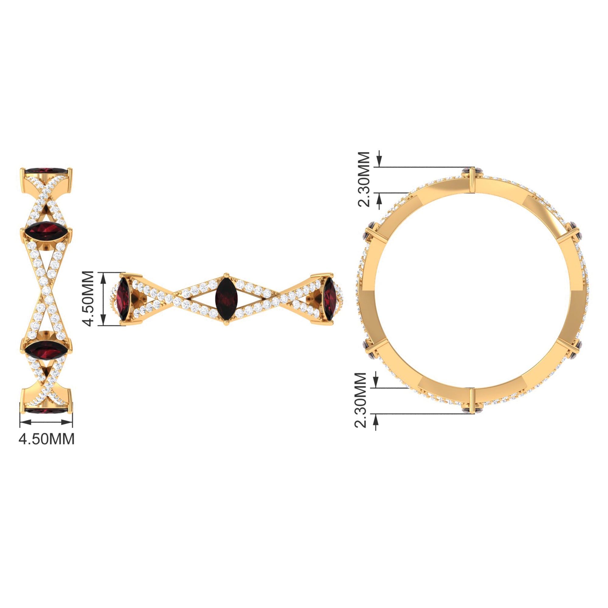 Rosec Jewels-Natural Marquise Garnet Diamond Eternity Ring with Crossover Shank