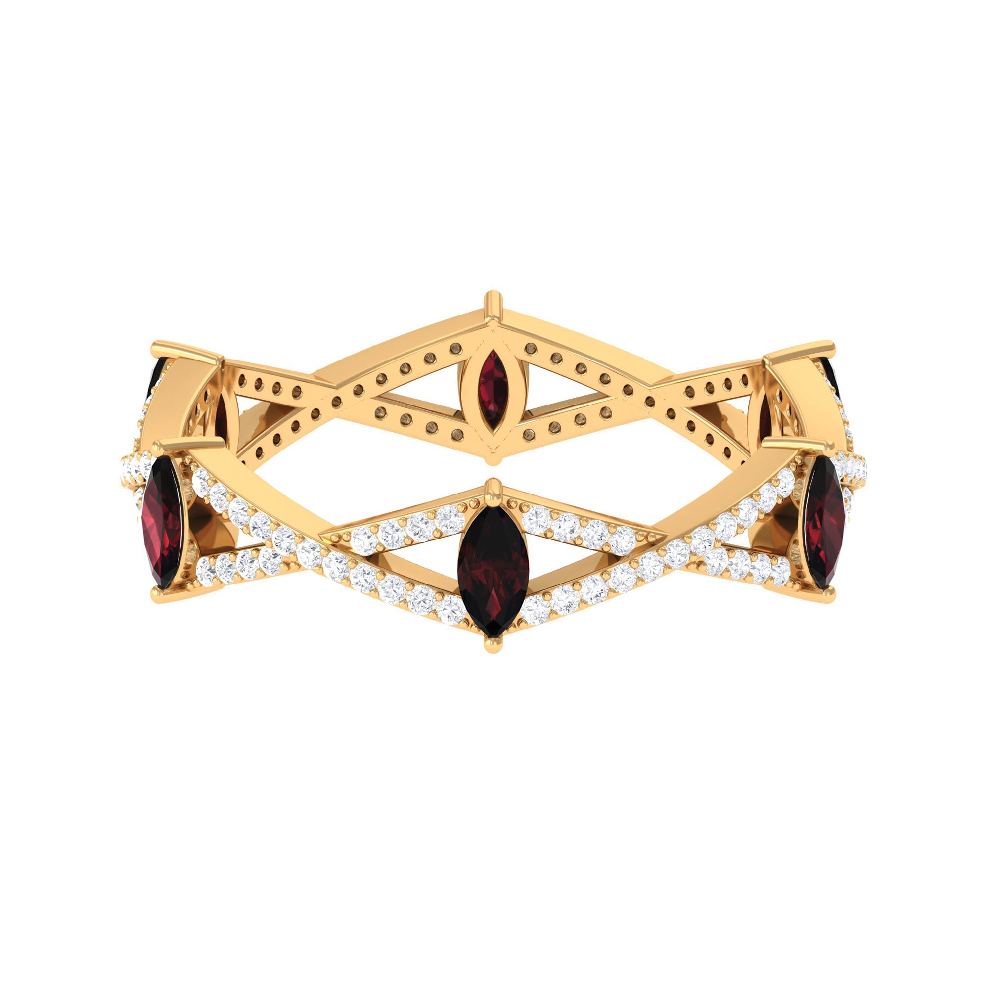 Rosec Jewels-Natural Marquise Garnet Diamond Eternity Ring with Crossover Shank