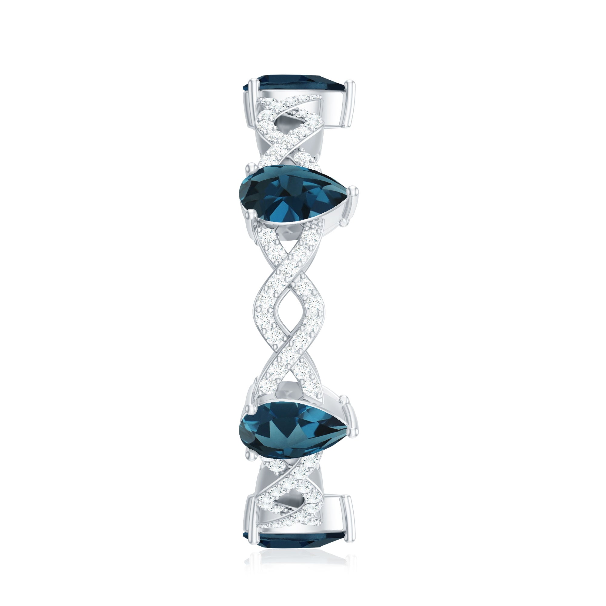 Rosec Jewels-Pear Shape London Blue Topaz Crossover Eternity Band with Diamond