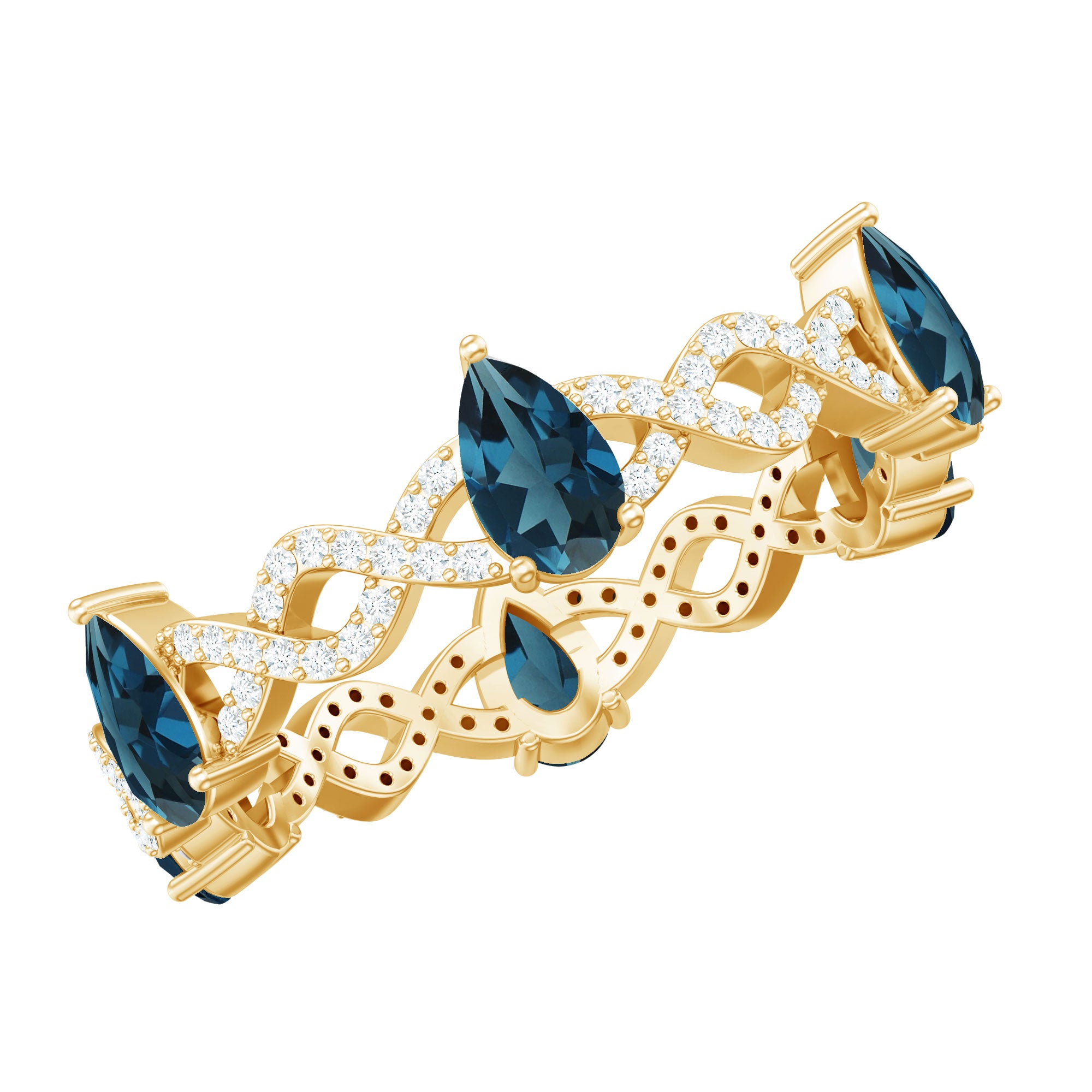 Rosec Jewels-Pear Shape London Blue Topaz Crossover Eternity Band with Diamond