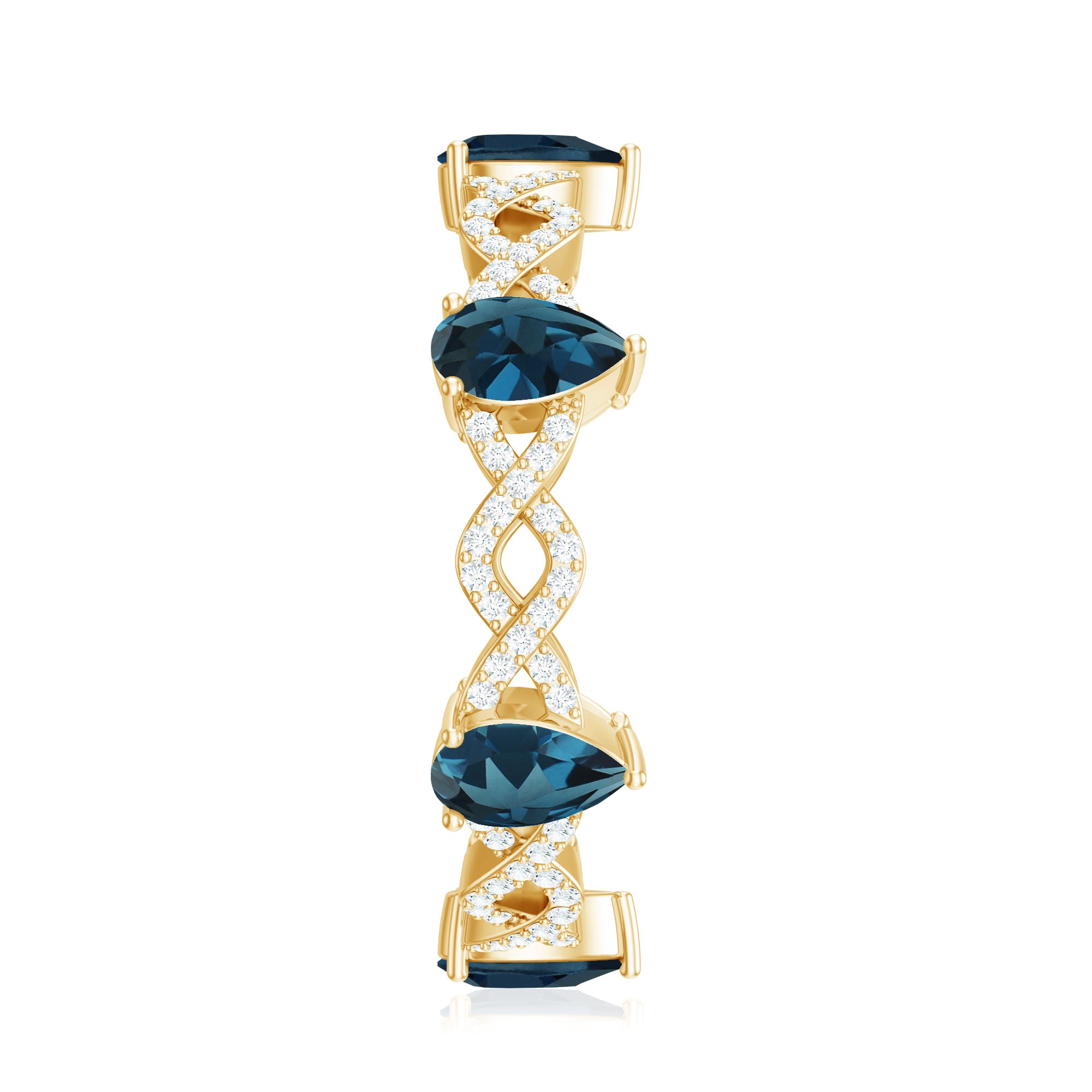 Rosec Jewels-Pear Shape London Blue Topaz Crossover Eternity Band with Diamond