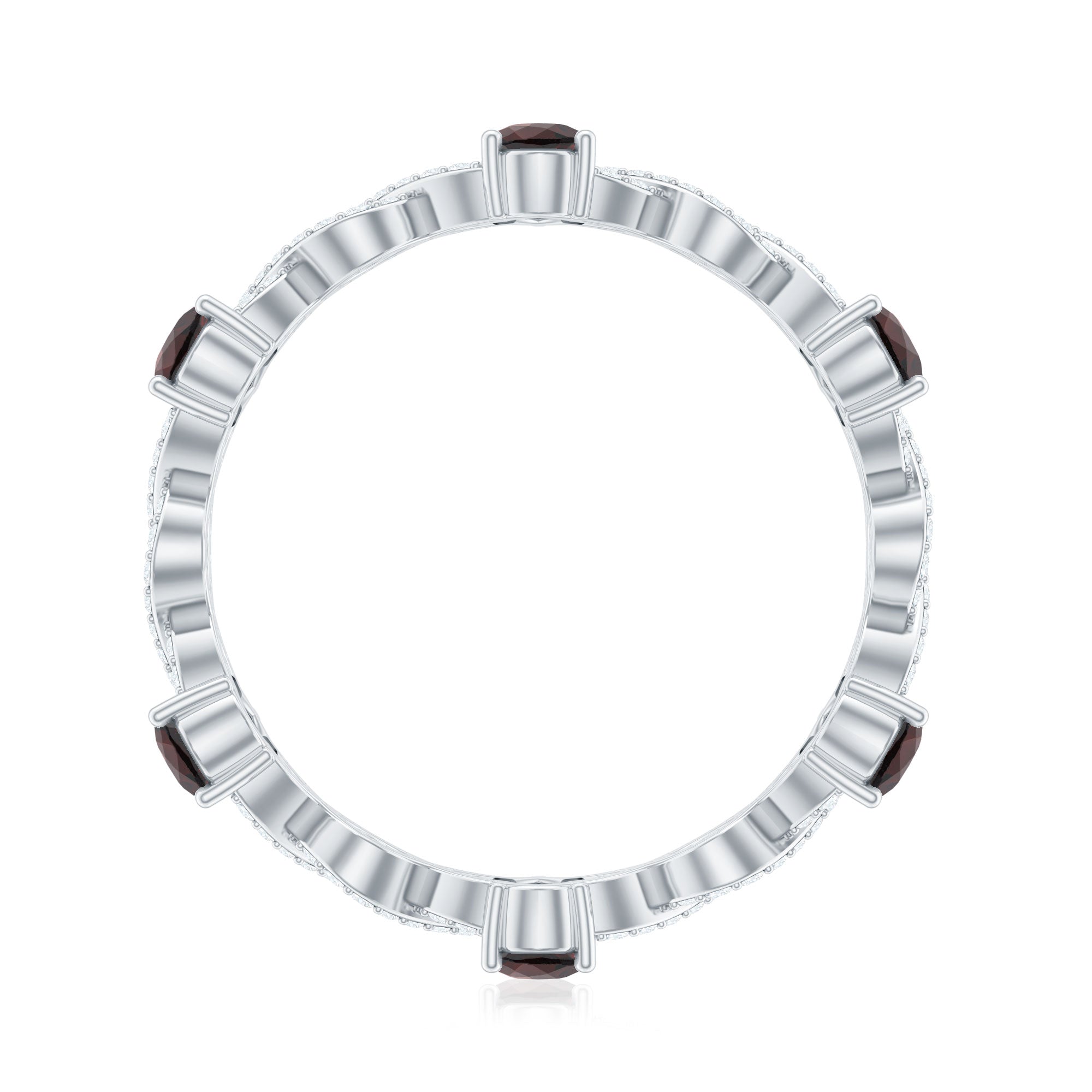 Rosec Jewels-Natural Pear Shape Garnet Diamond Eternity Ring with Crossover Shank