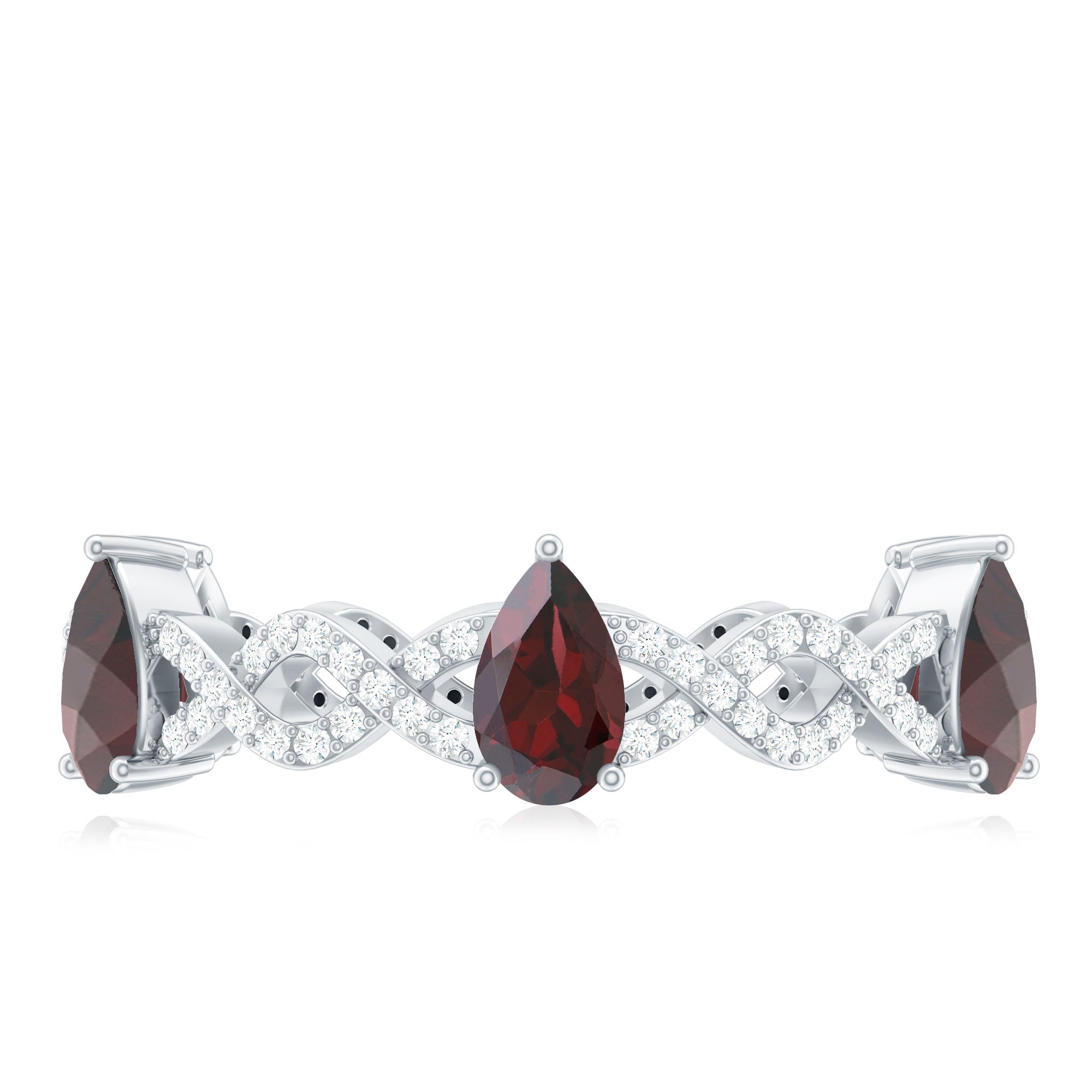 Rosec Jewels-Natural Pear Shape Garnet Diamond Eternity Ring with Crossover Shank