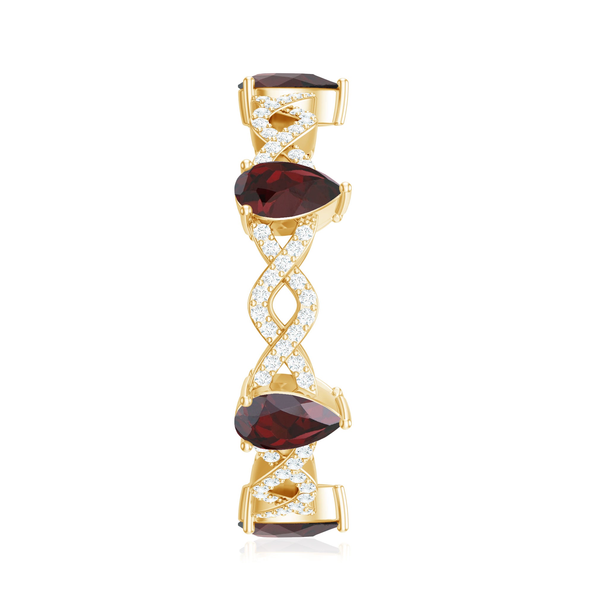 Rosec Jewels-Natural Pear Shape Garnet Diamond Eternity Ring with Crossover Shank
