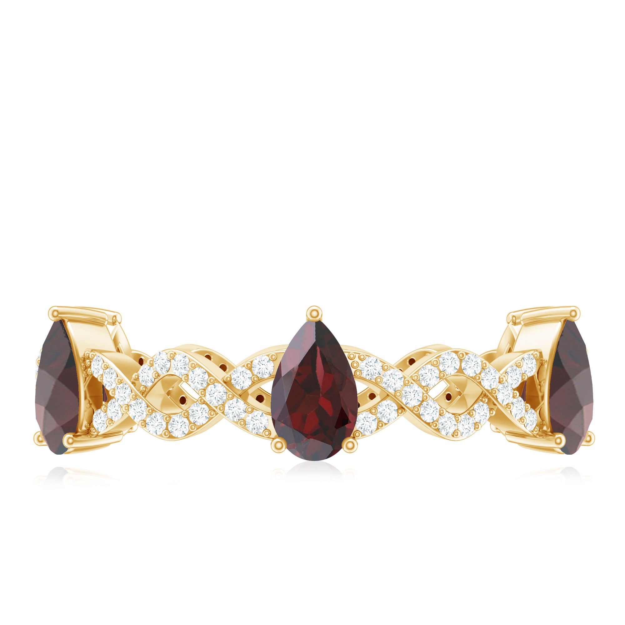Rosec Jewels-Natural Pear Shape Garnet Diamond Eternity Ring with Crossover Shank
