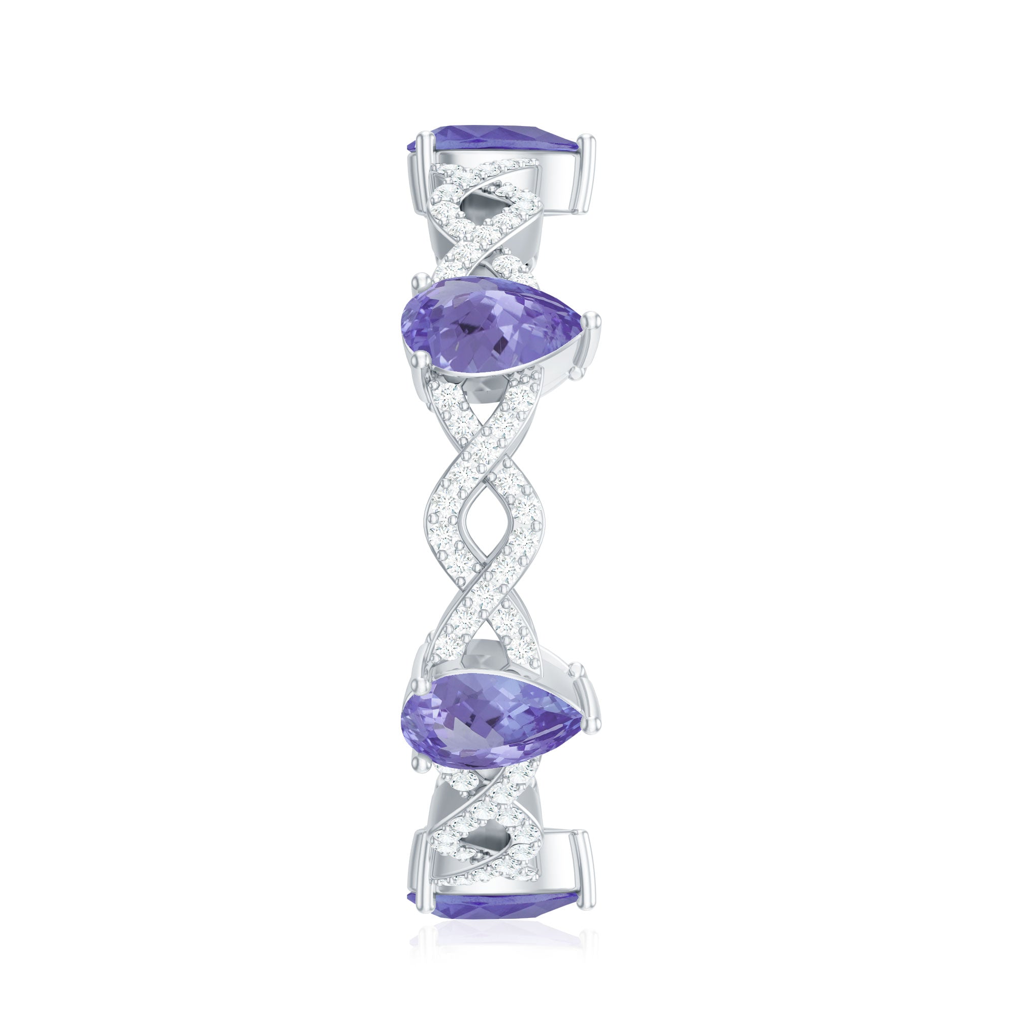 Rosec Jewels-Natural Pear Shape Tanzanite Diamond Eternity Ring with Crossover Shank