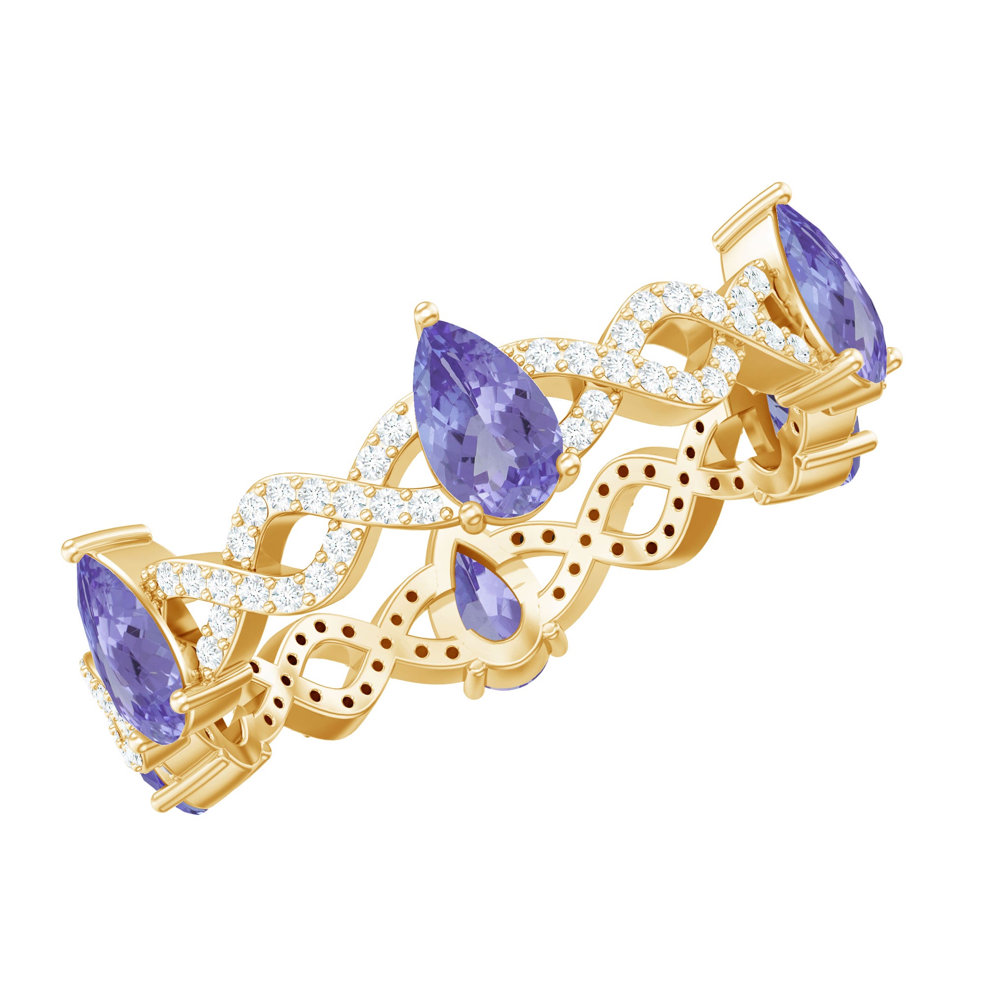 Rosec Jewels-Natural Pear Shape Tanzanite Diamond Eternity Ring with Crossover Shank
