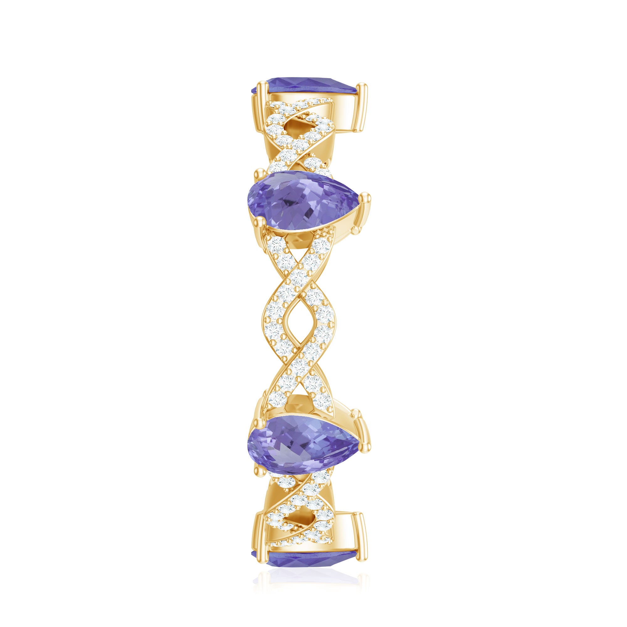 Rosec Jewels-Natural Pear Shape Tanzanite Diamond Eternity Ring with Crossover Shank