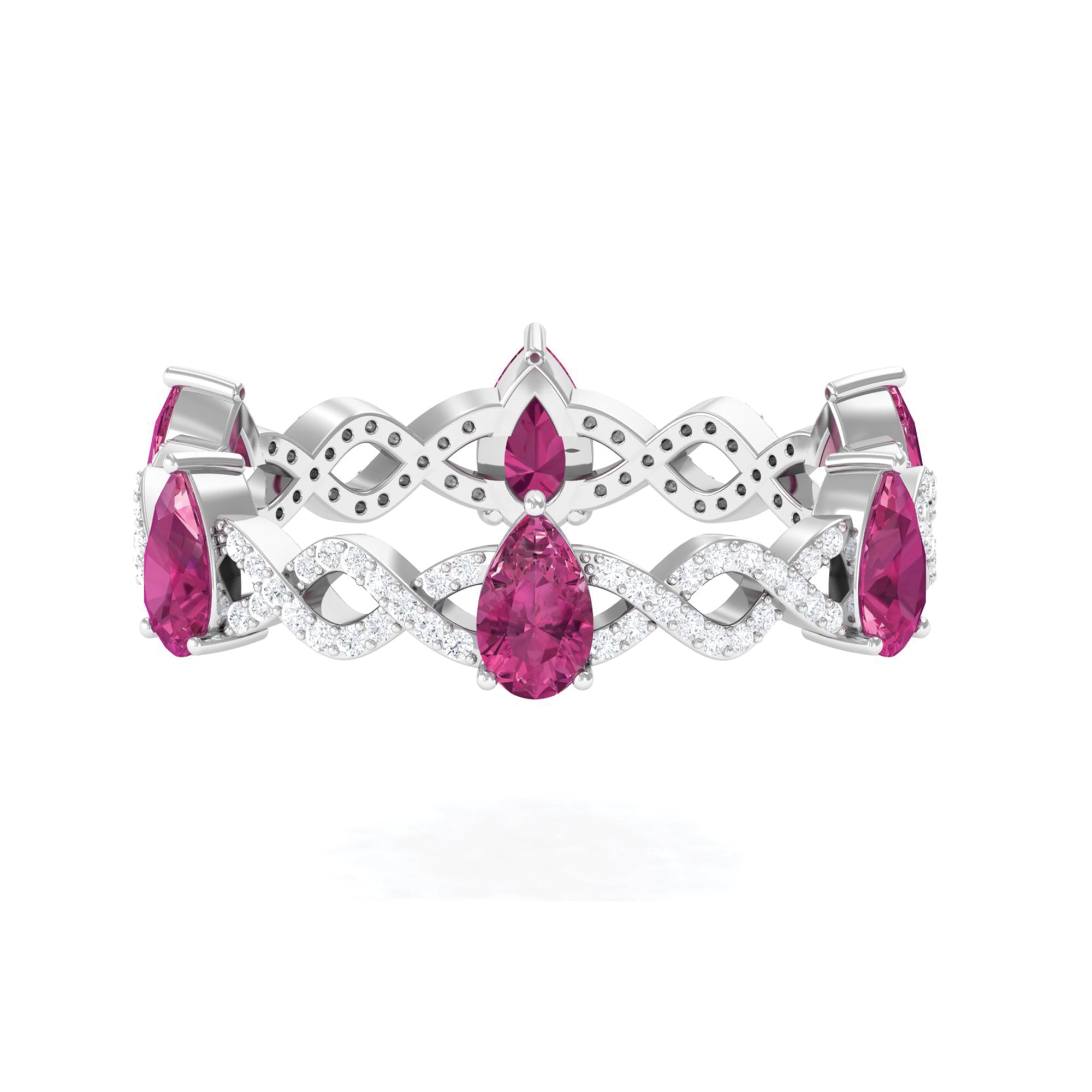 1.50 CT Natural Pink Tourmaline Crossover Eternity Ring with Diamond